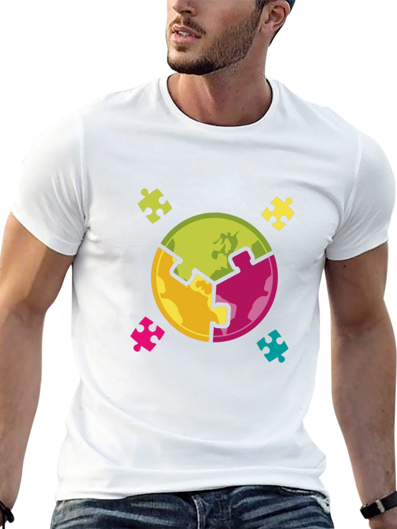 Puzzle Piece World Graphic Tee - Autism Awareness