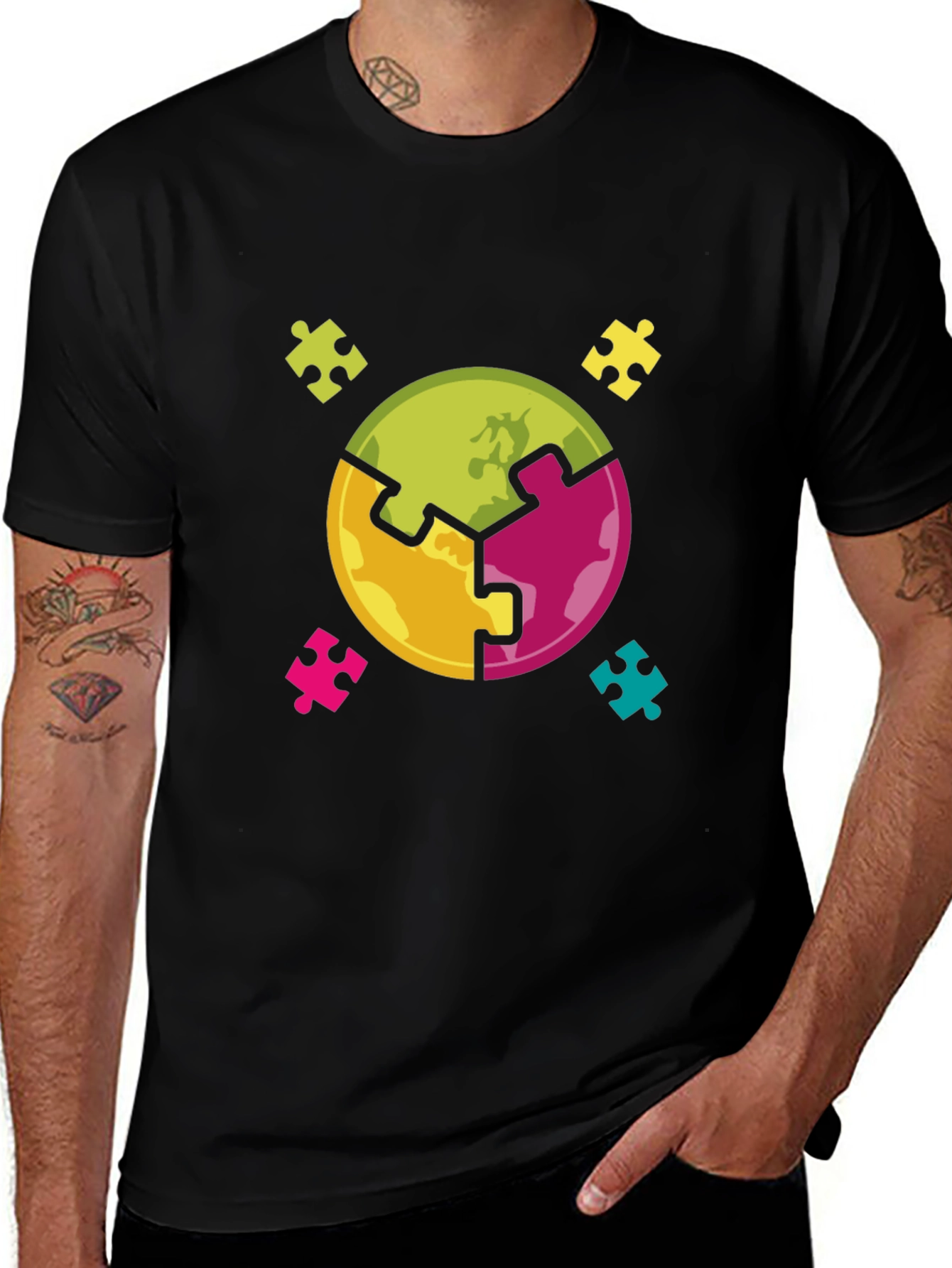 Puzzle Piece World Graphic Tee - Autism Awareness