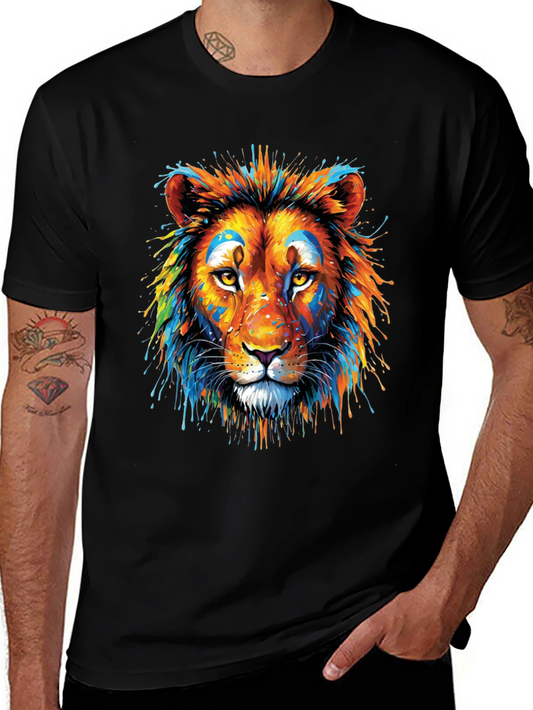 Vibrant Lion Graphic Black T-Shirt