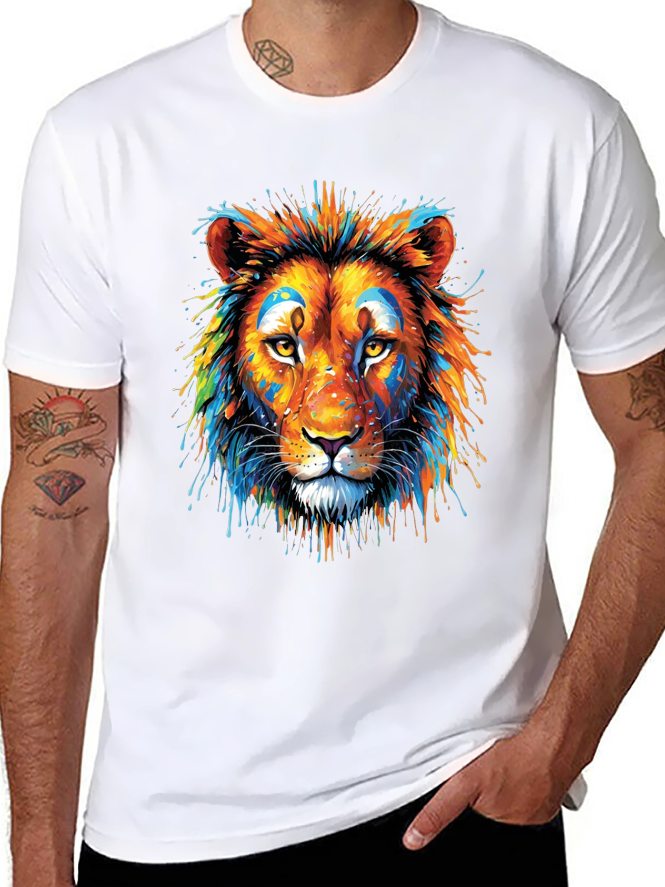 Vibrant Lion Graphic Black T-Shirt