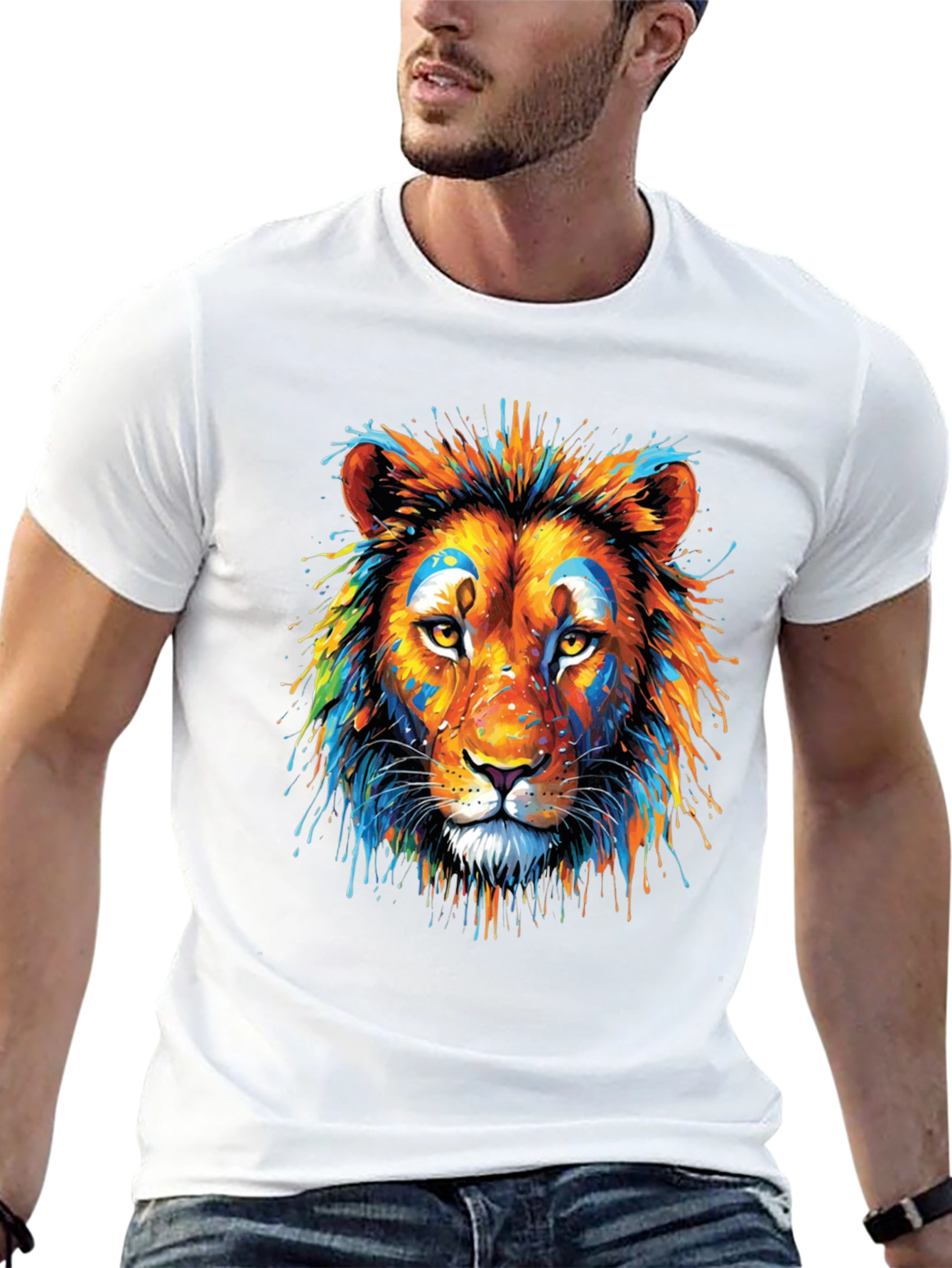 Vibrant Lion Graphic Black T-Shirt