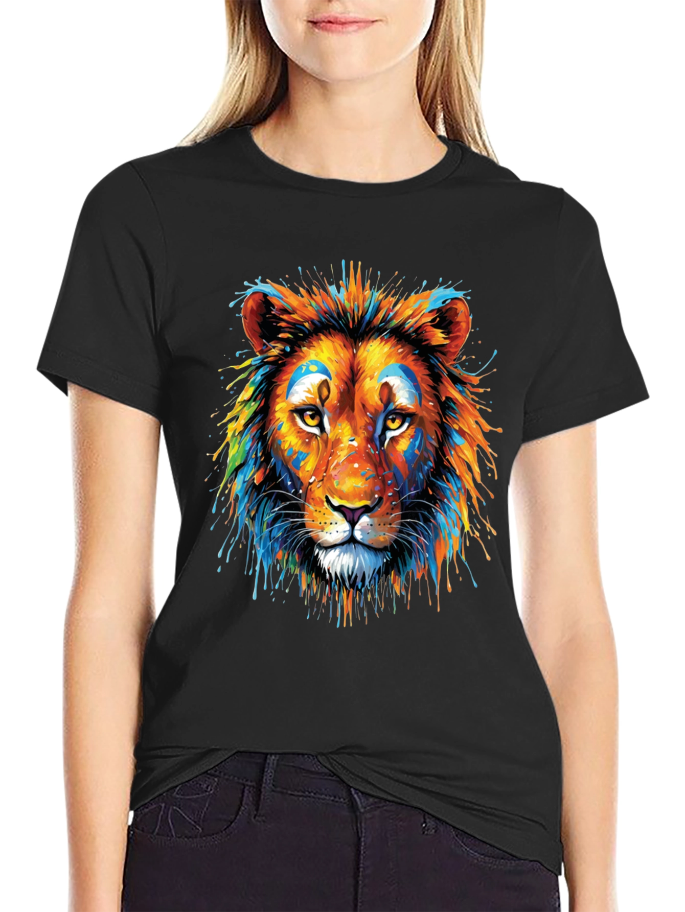Vibrant Lion Graphic Black T-Shirt