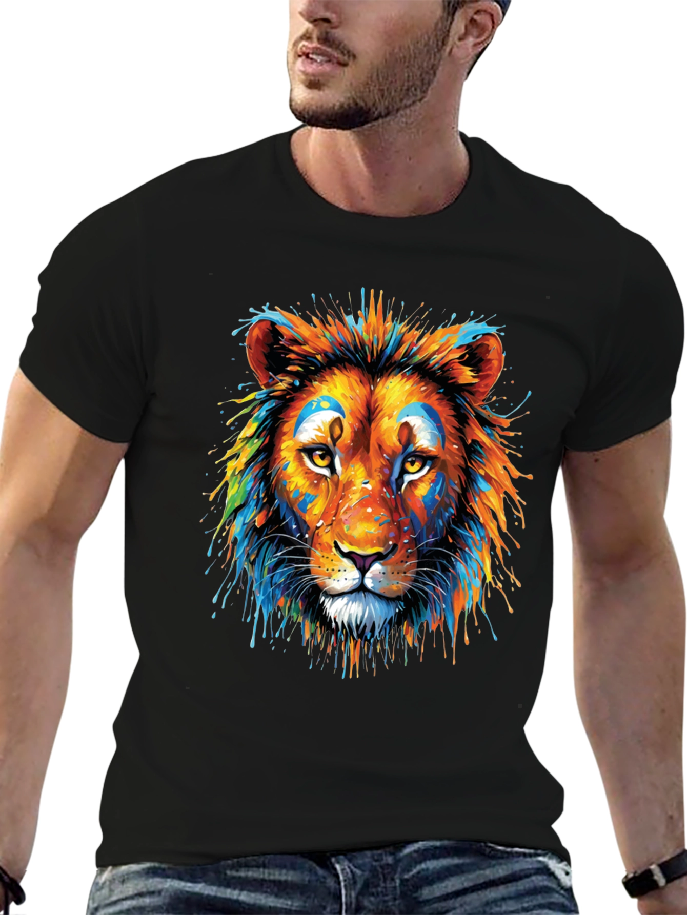 Vibrant Lion Graphic Black T-Shirt