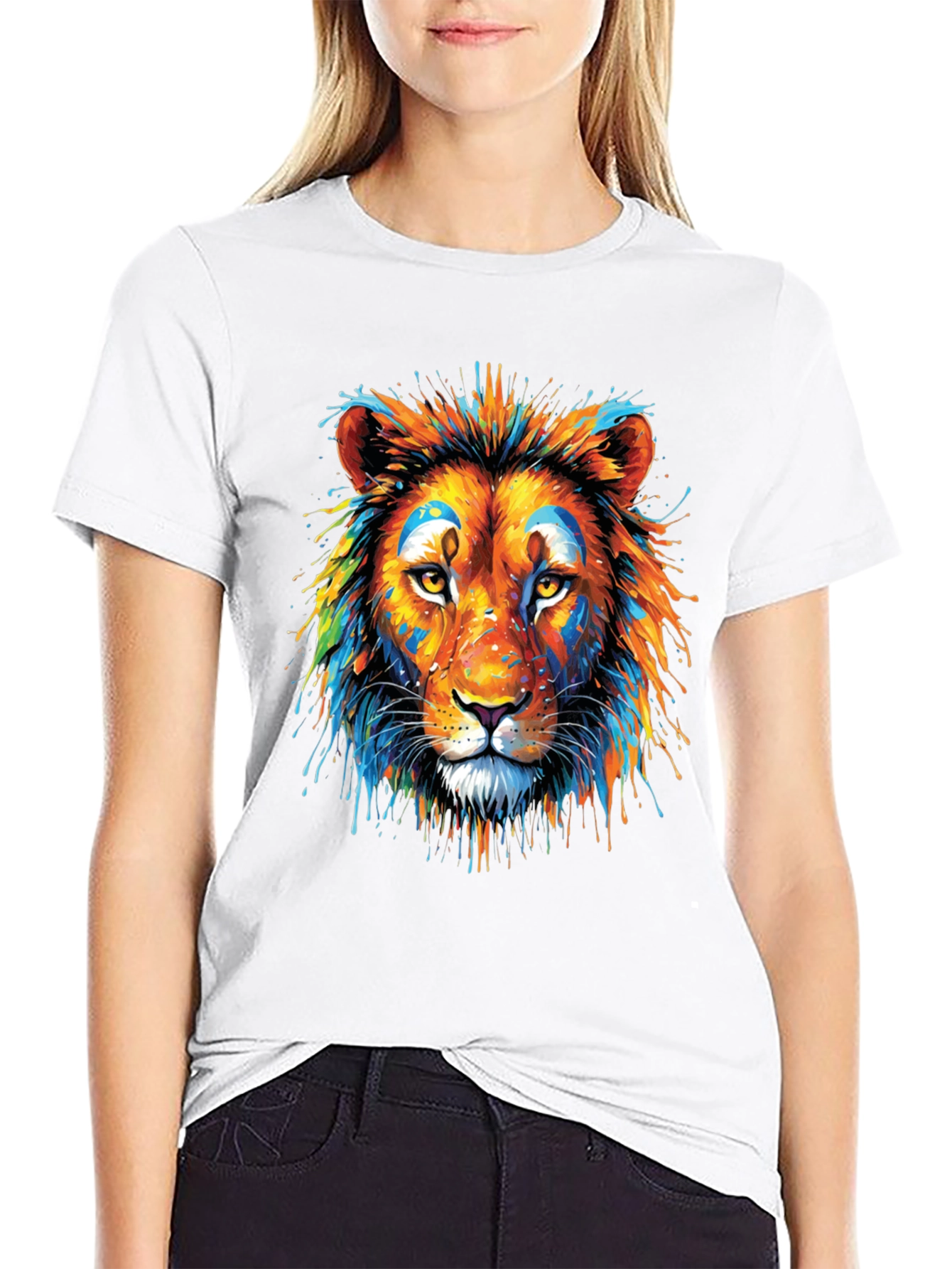 Vibrant Lion Graphic Black T-Shirt