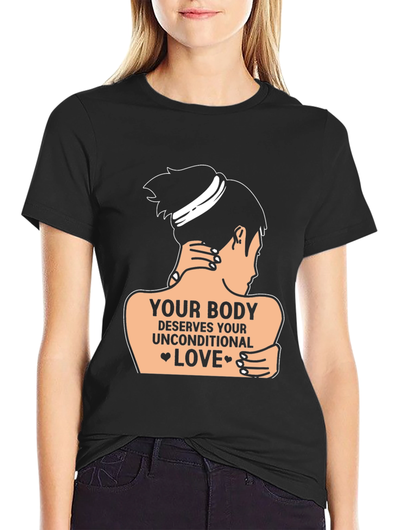 Body Positive Black T-Shirt Unconditional Love Design