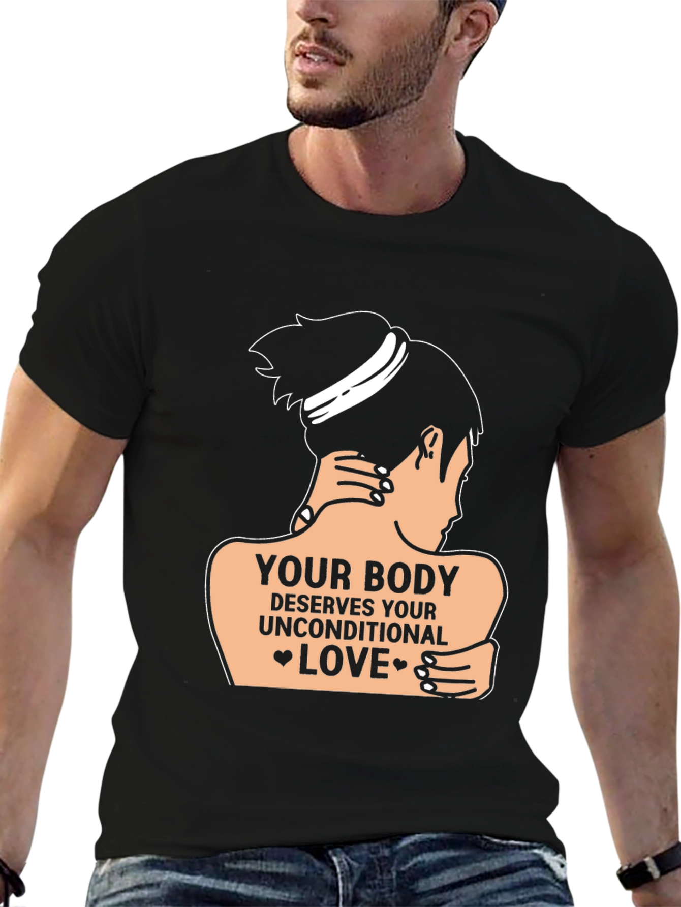 Body Positive Black T-Shirt Unconditional Love Design