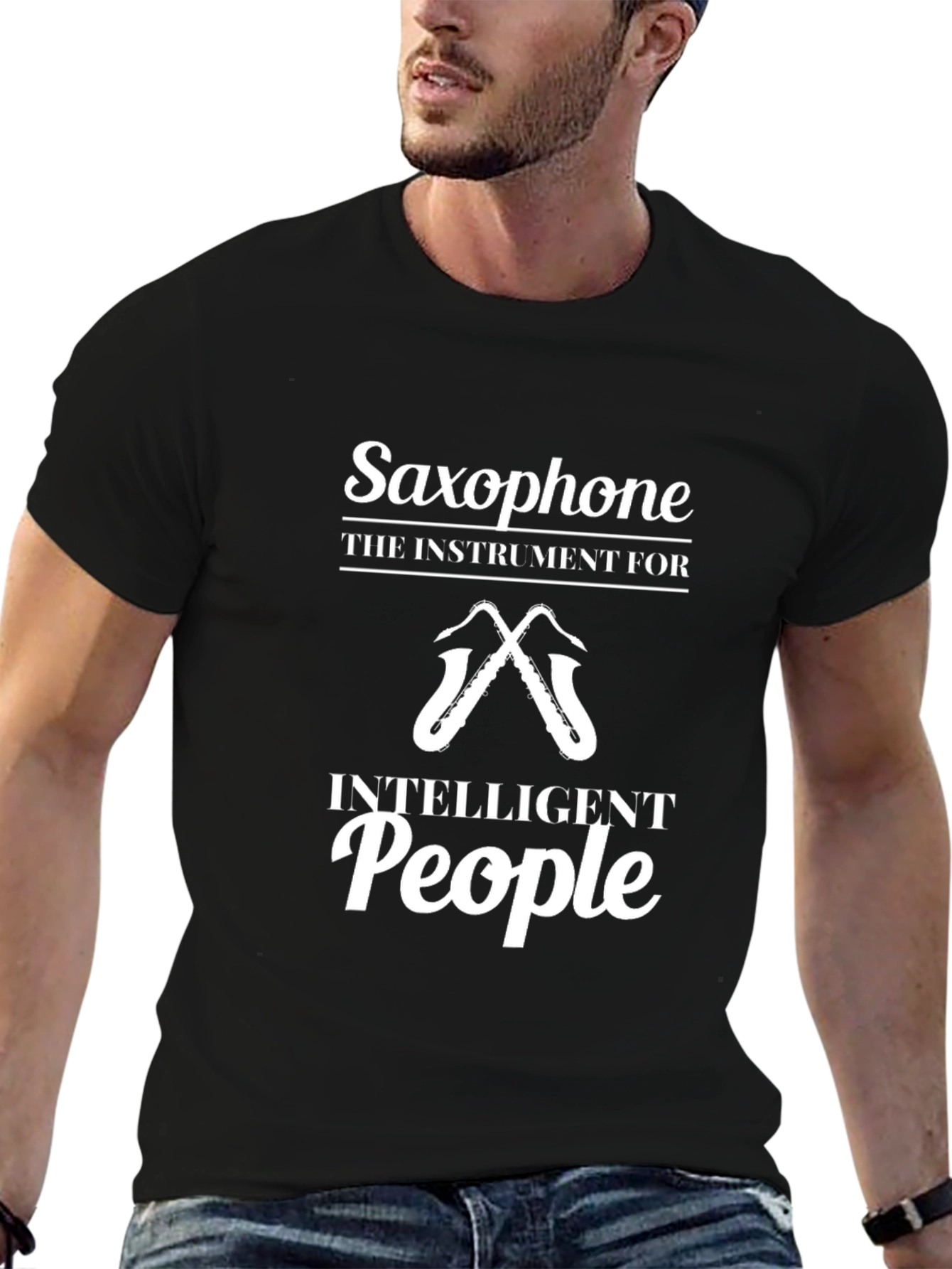 Saxophone Intelligent People Graphic Tee - Black