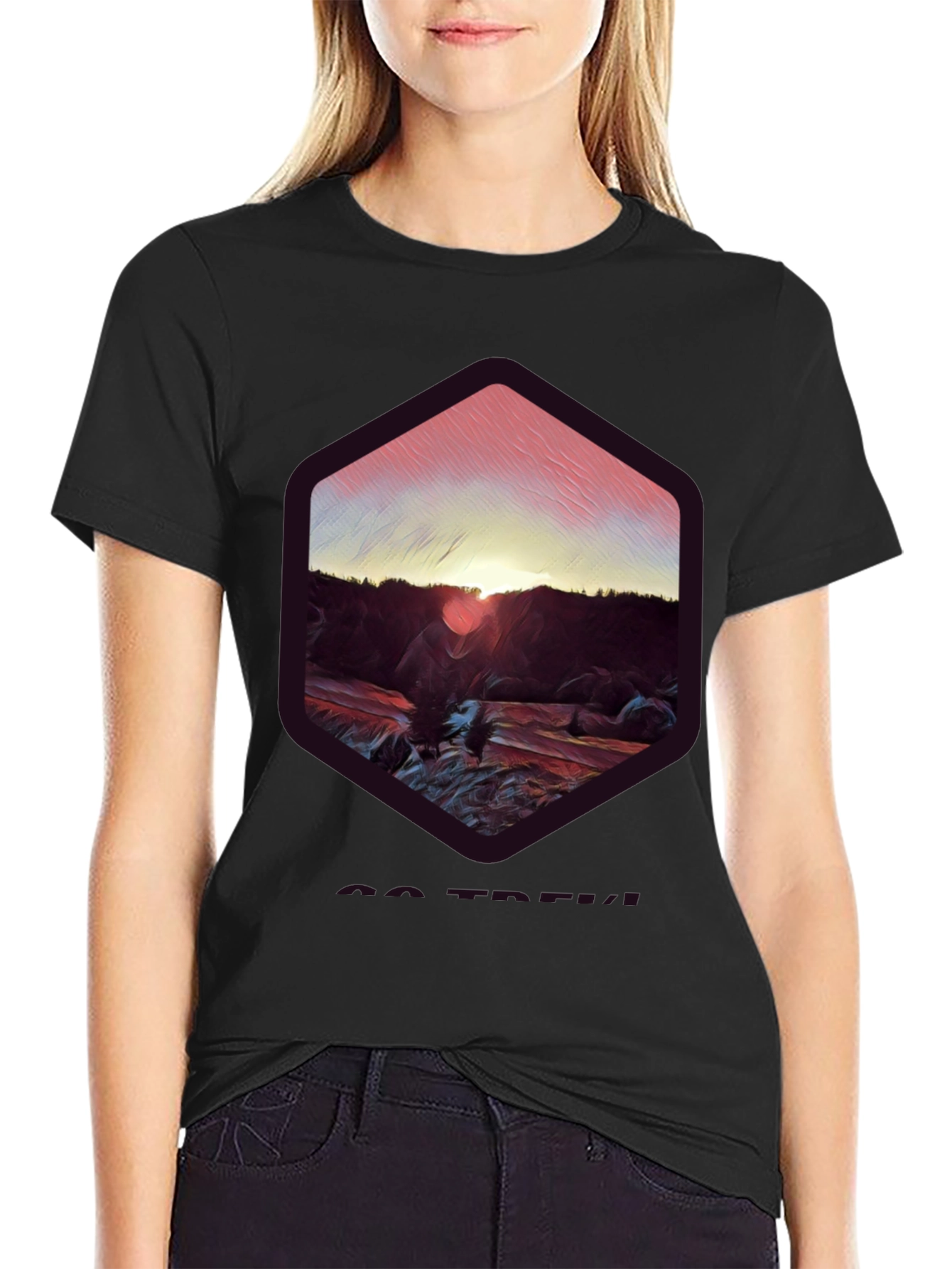 Sunset Mountain Graphic Tee - Soft Black Cotton Blend