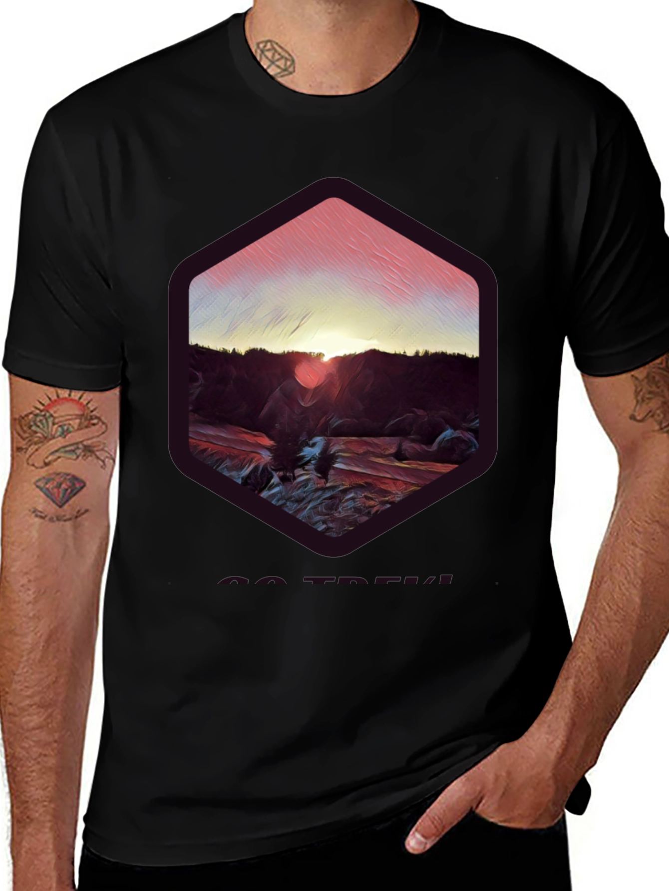 Sunset Mountain Graphic Tee - Soft Black Cotton Blend