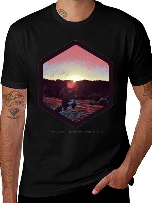 Sunset Mountain Graphic Tee - Soft Black Cotton Blend
