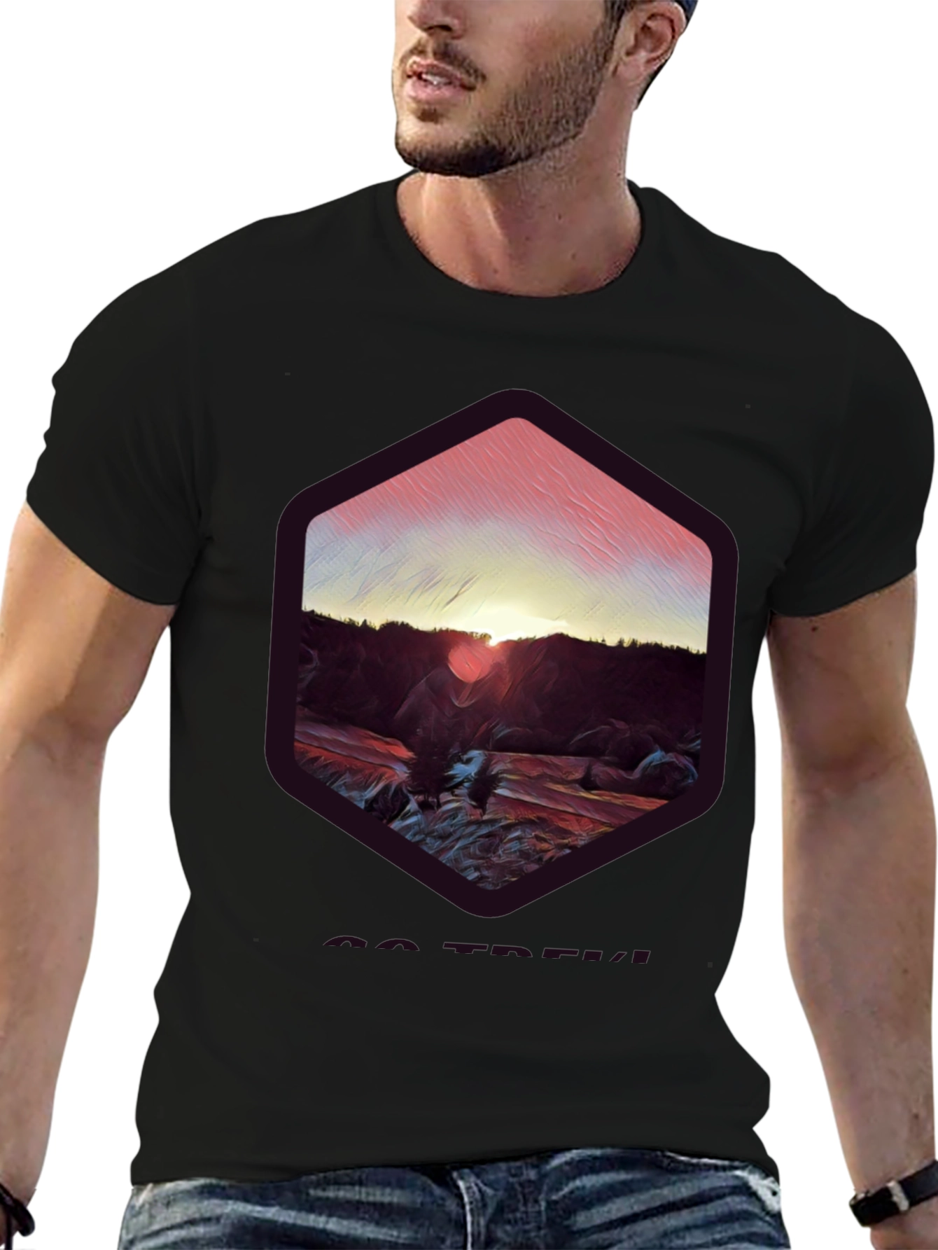 Sunset Mountain Graphic Tee - Soft Black Cotton Blend