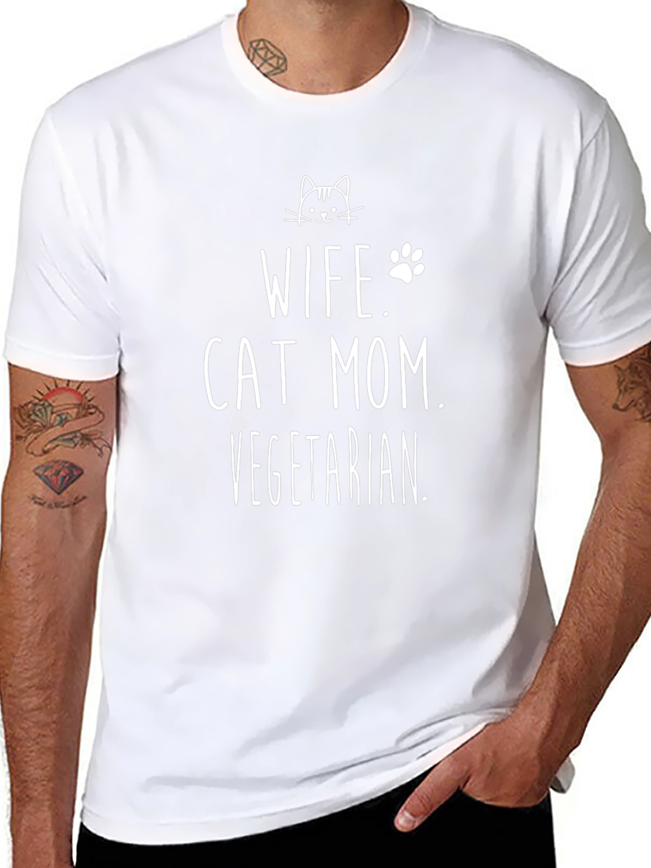 Wife Cat Mom Vegetarian T-Shirt