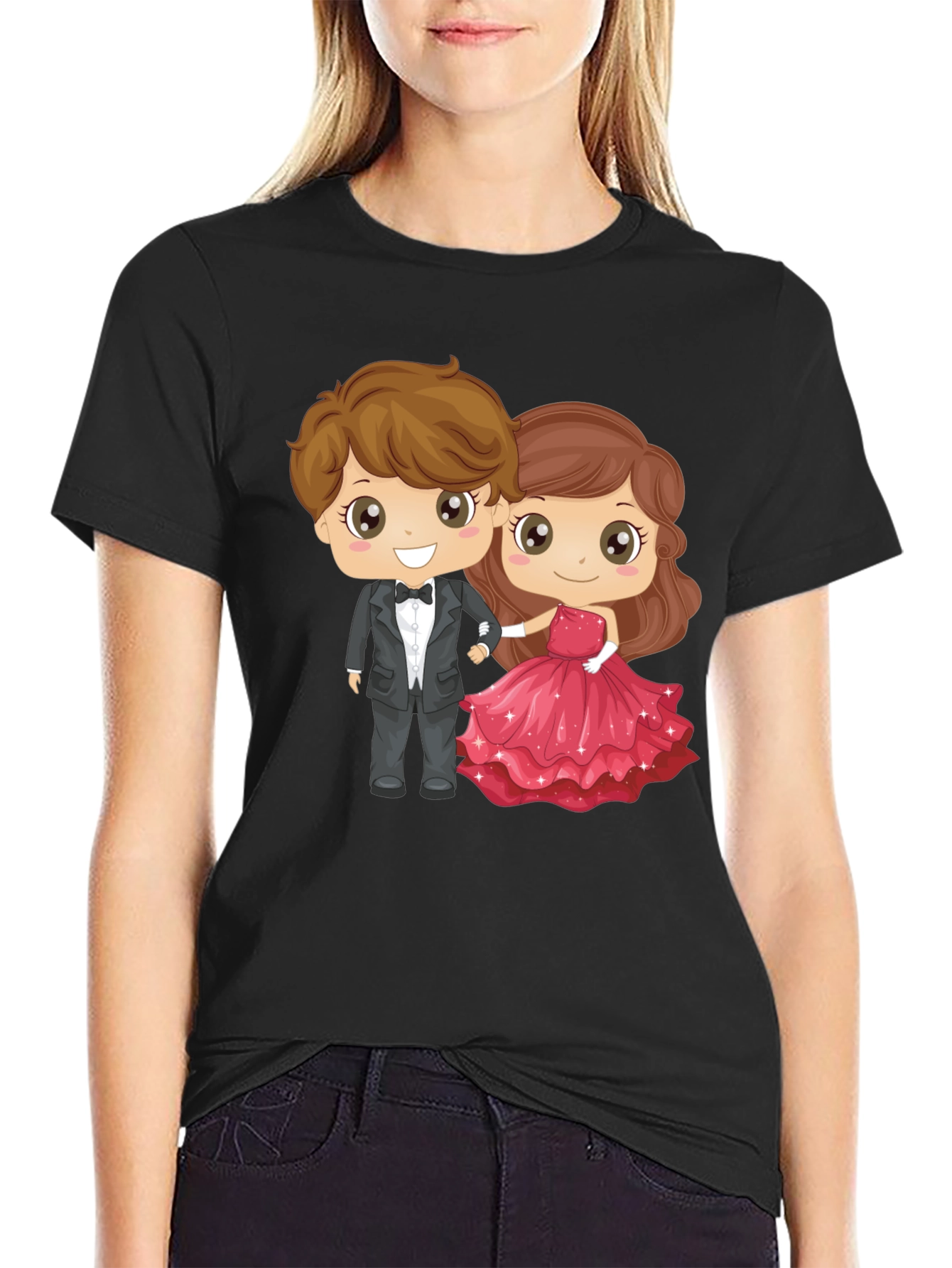 Cartoon Couple Graphic Black T-Shirt