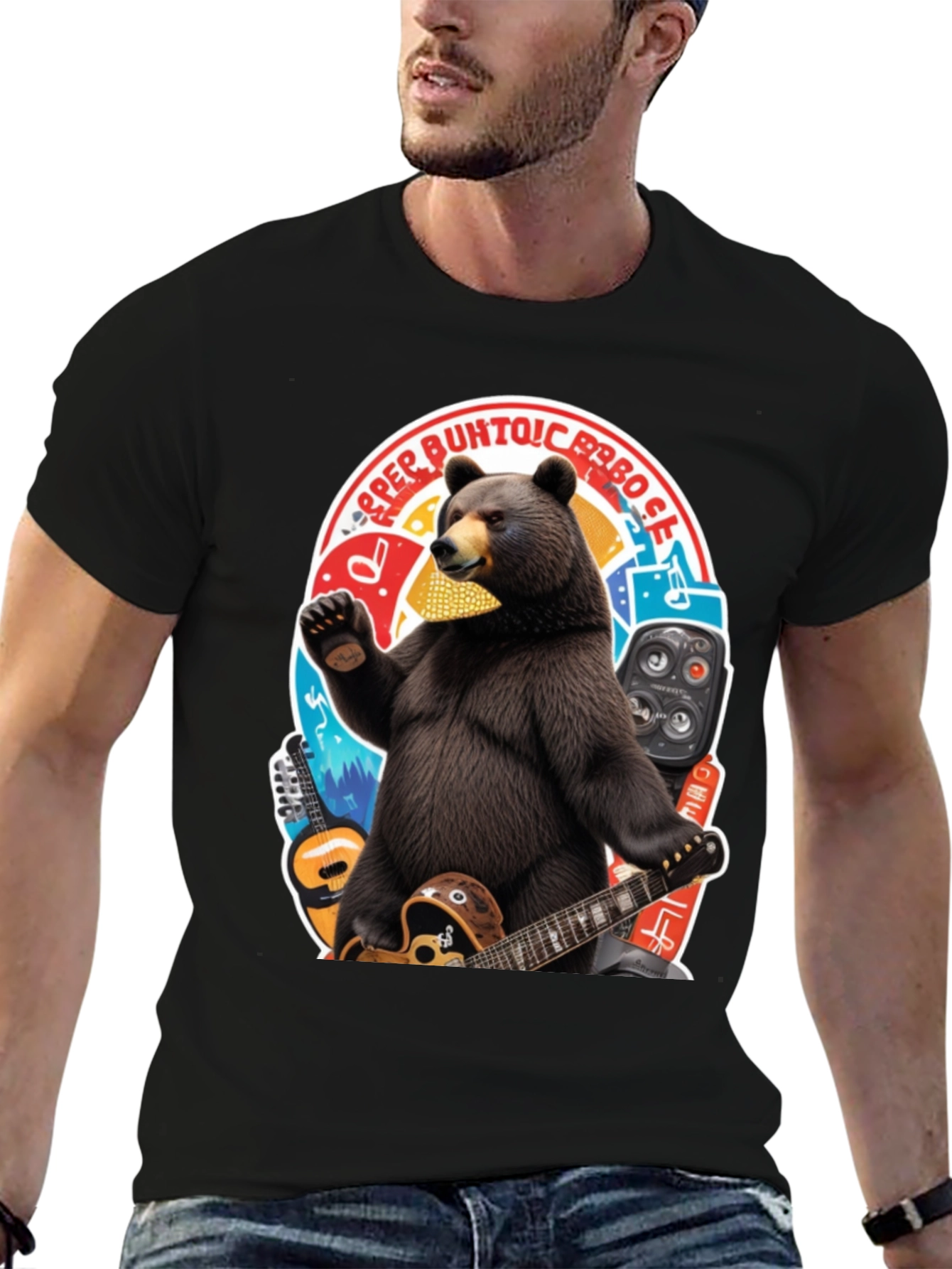 Bear Playing Guitar Graphic T-Shirt