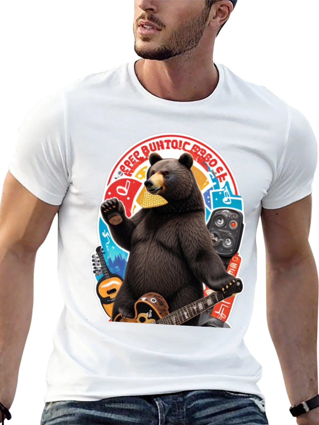 Bear Playing Guitar Graphic T-Shirt
