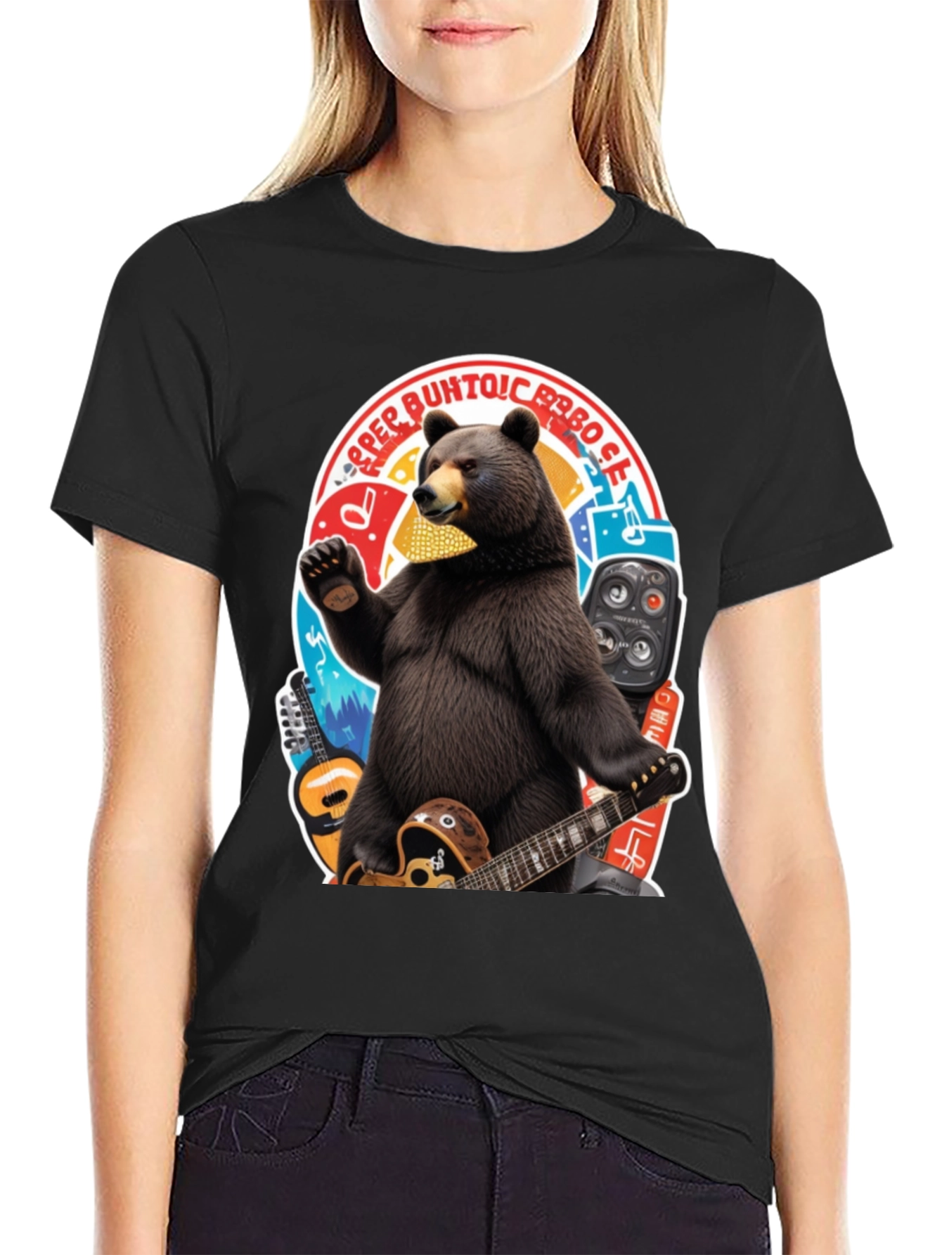 Bear Playing Guitar Graphic T-Shirt