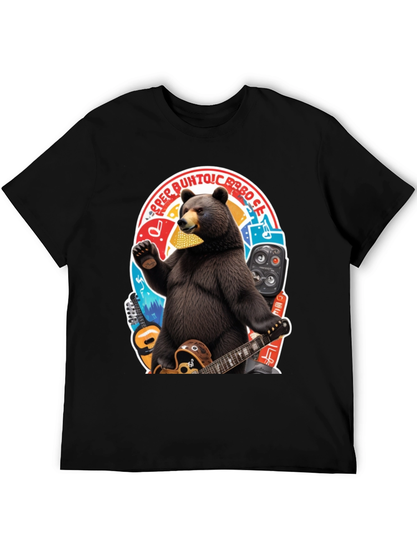 Bear Playing Guitar Graphic T-Shirt