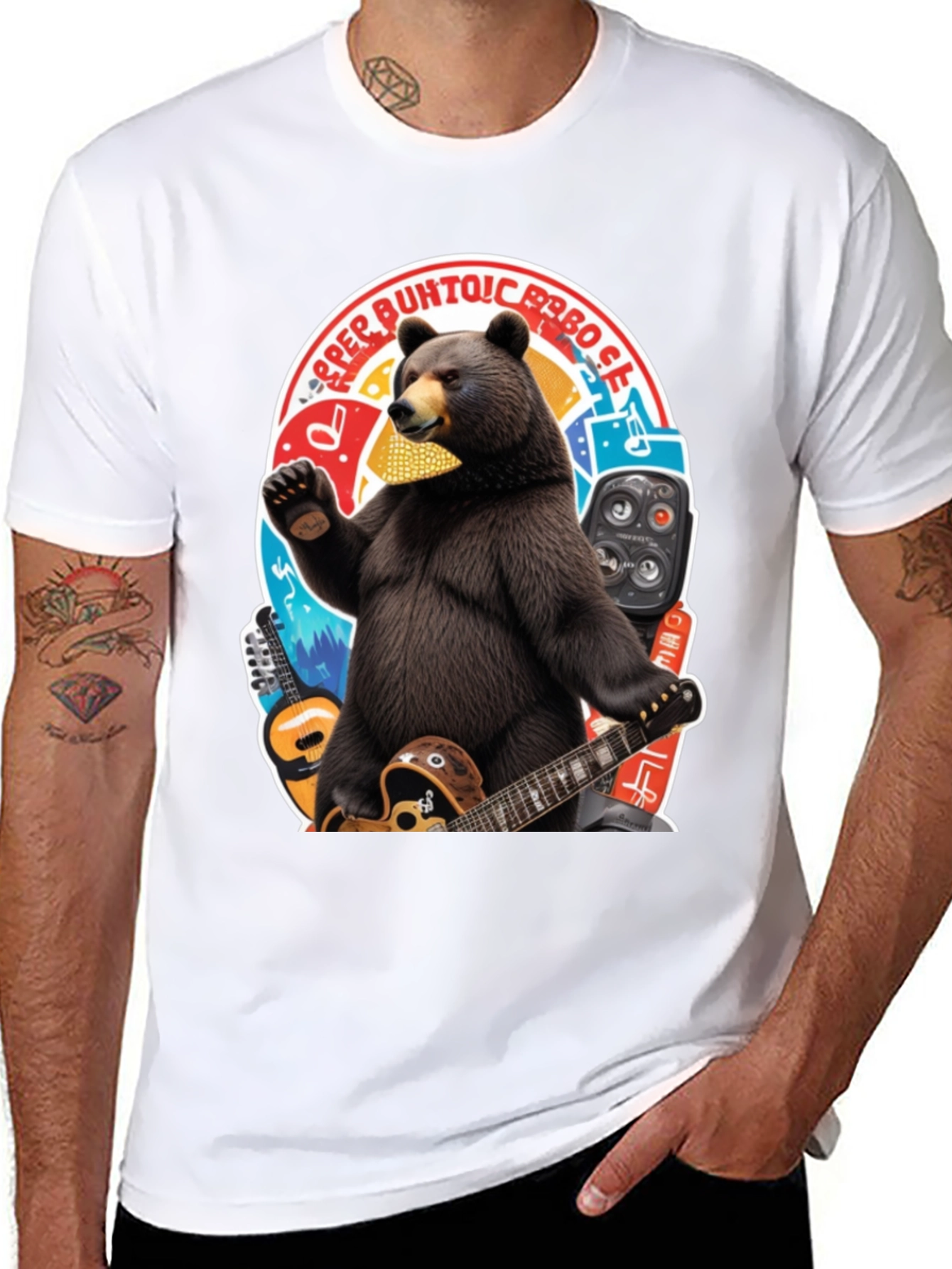 Bear Playing Guitar Graphic T-Shirt