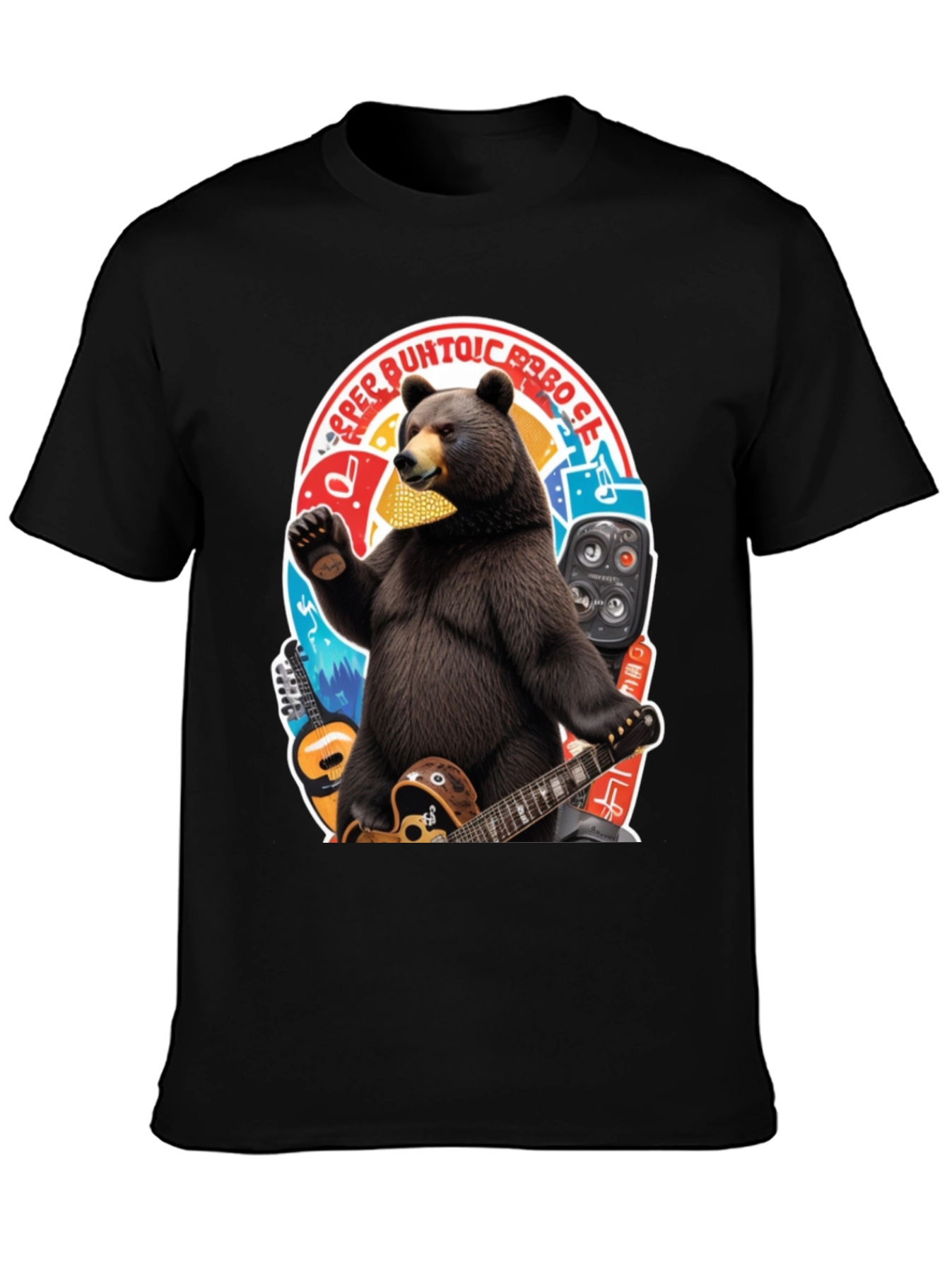 Bear Playing Guitar Graphic T-Shirt