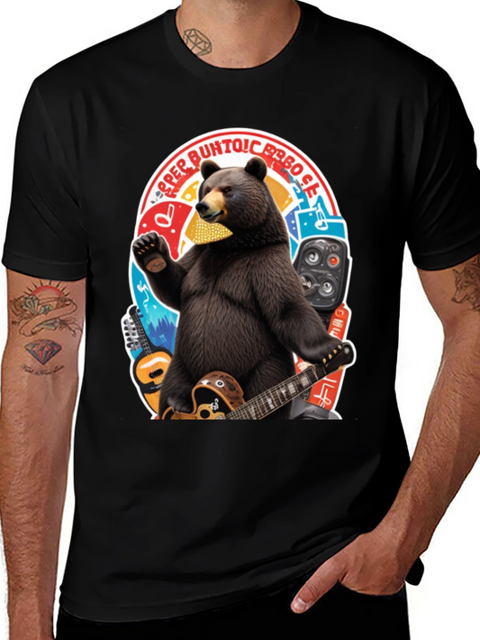 Bear Playing Guitar Graphic T-Shirt