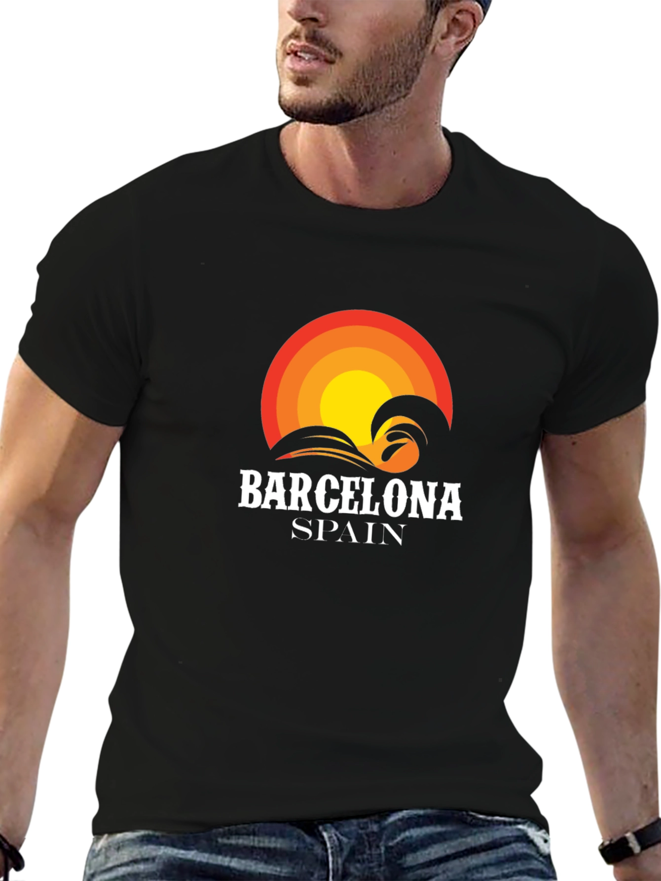 Barcelona Spain Wave Sunset Graphic T-Shirt