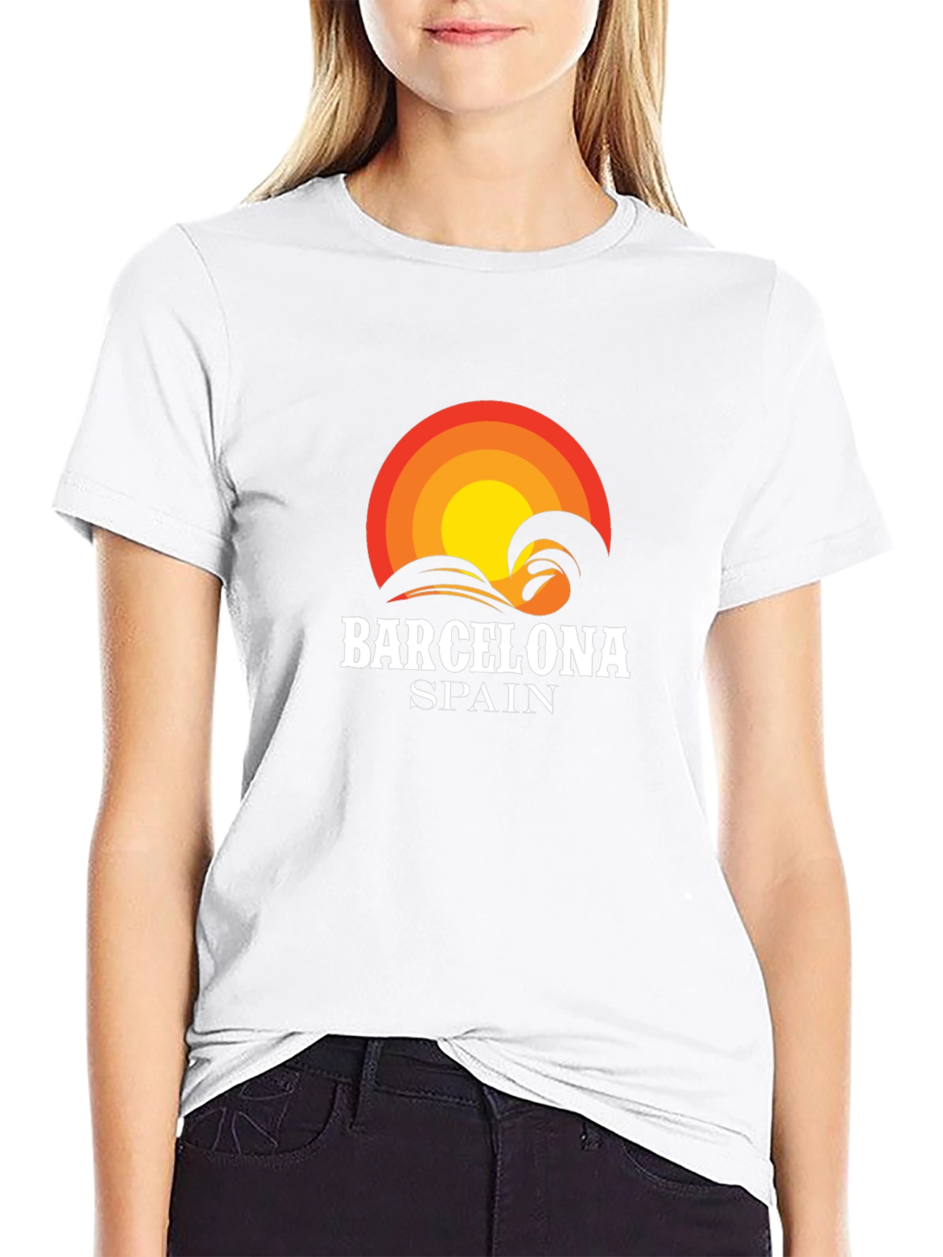 Barcelona Spain Wave Sunset Graphic T-Shirt
