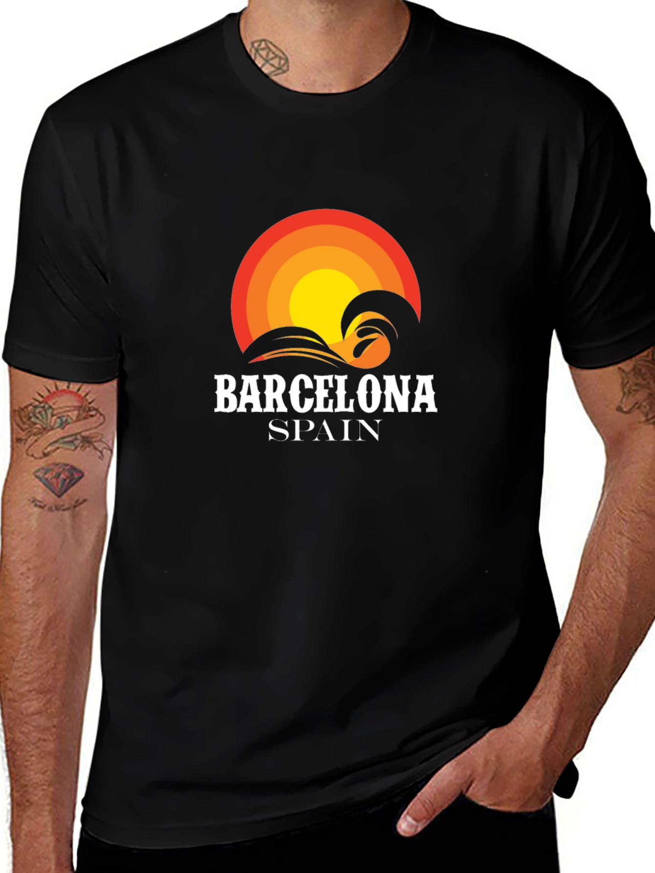 Barcelona Spain Wave Sunset Graphic T-Shirt