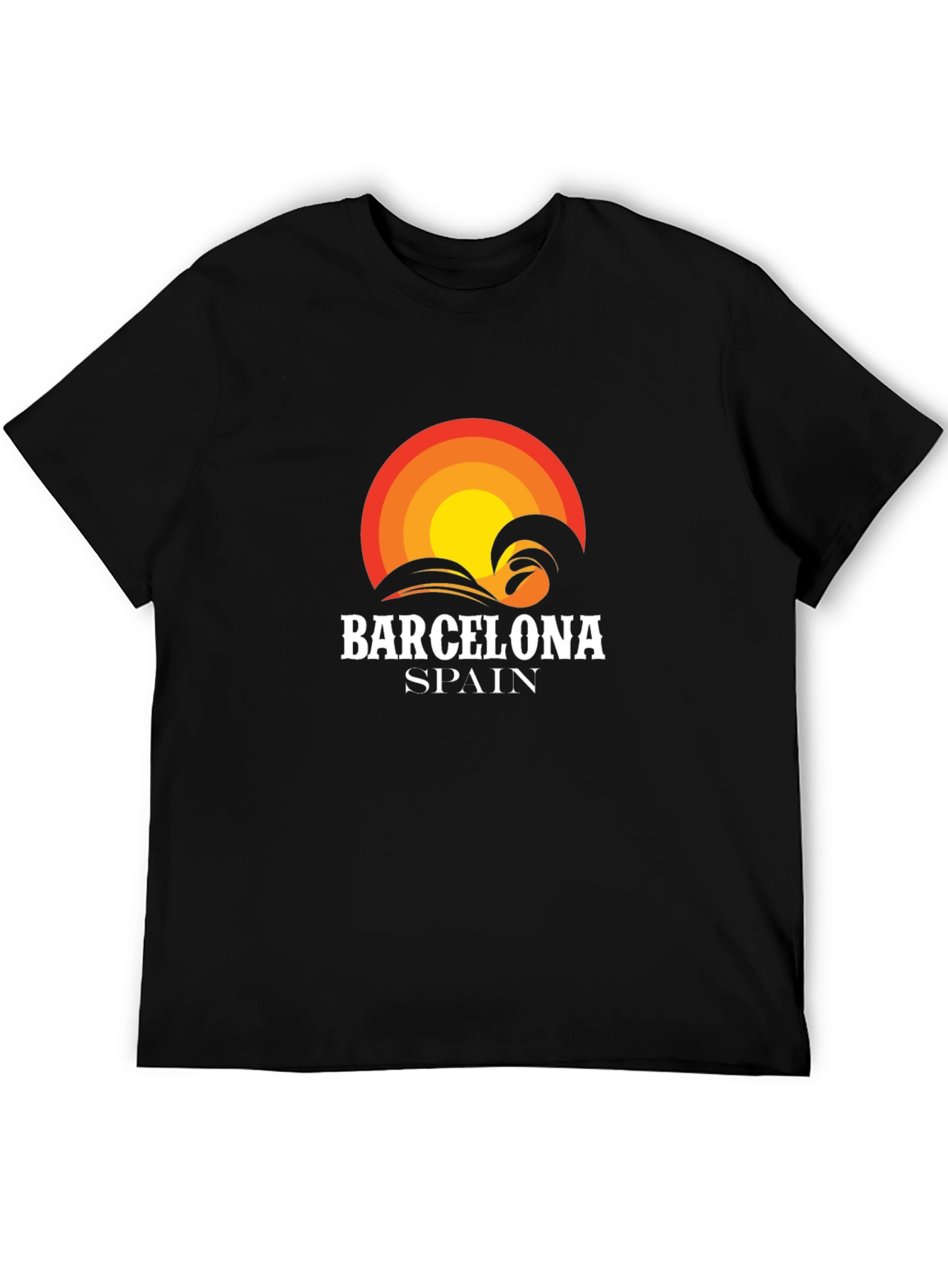 Barcelona Spain Wave Sunset Graphic T-Shirt
