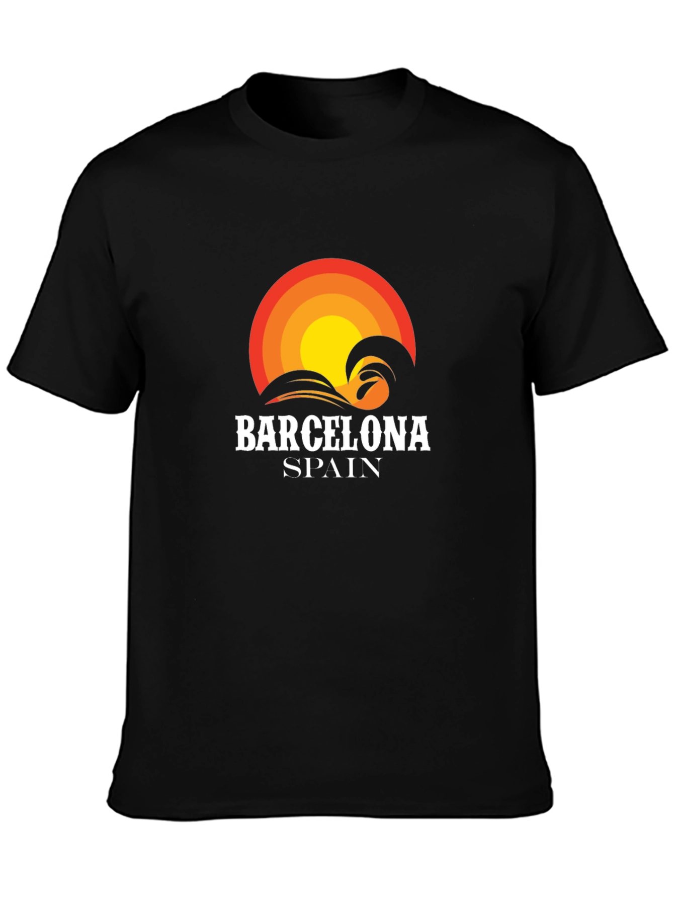 Barcelona Spain Wave Sunset Graphic T-Shirt