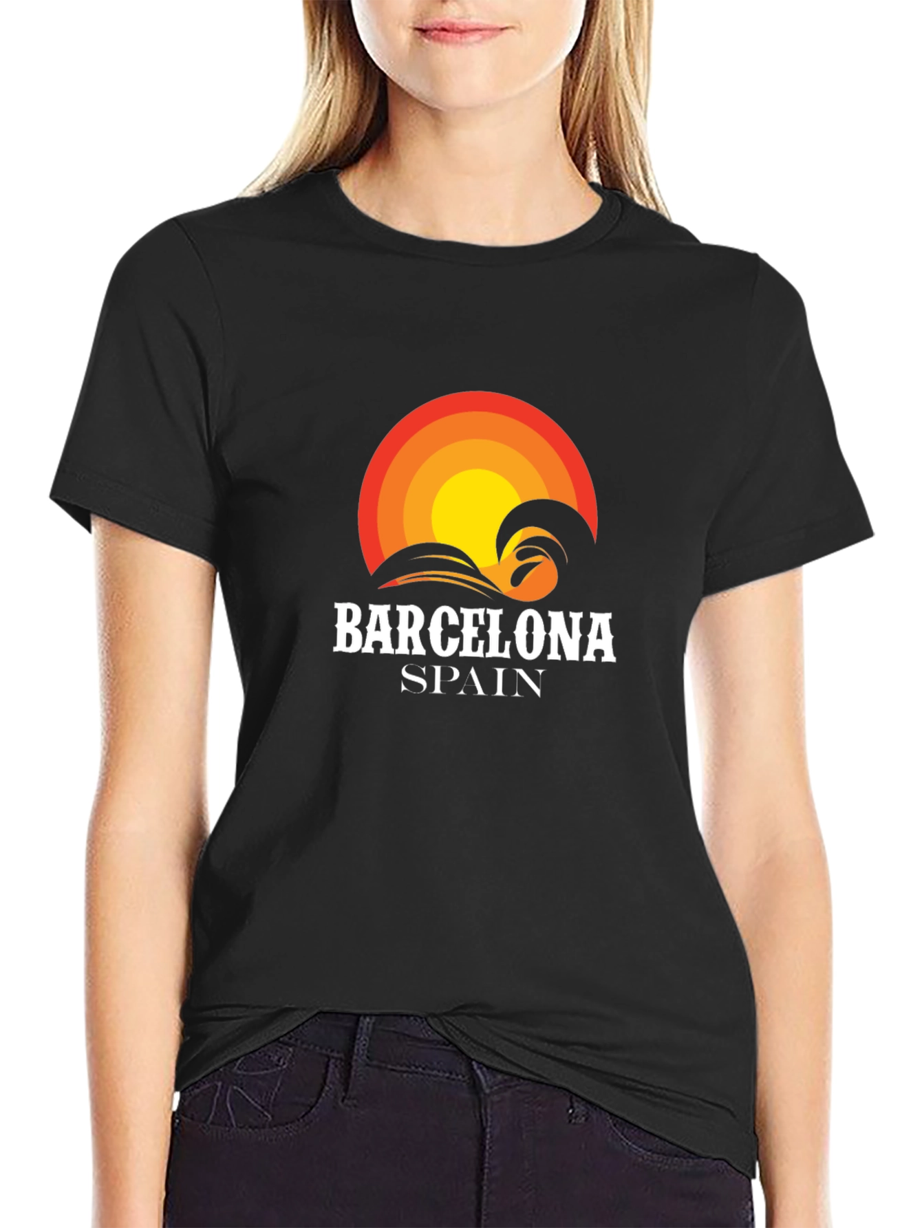 Barcelona Spain Wave Sunset Graphic T-Shirt