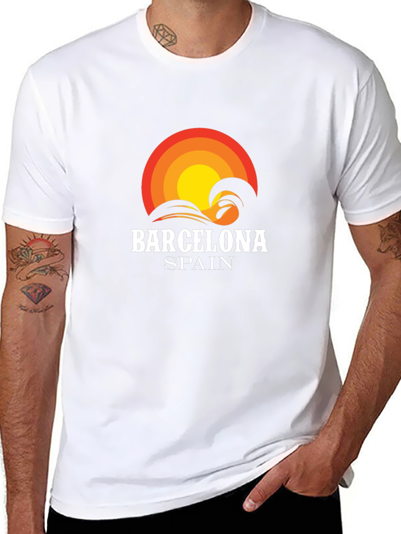 Barcelona Spain Wave Sunset Graphic T-Shirt
