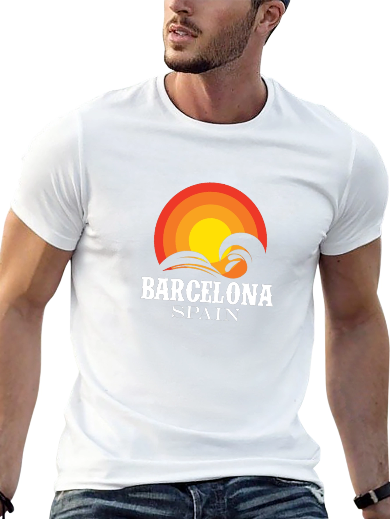 Barcelona Spain Wave Sunset Graphic T-Shirt
