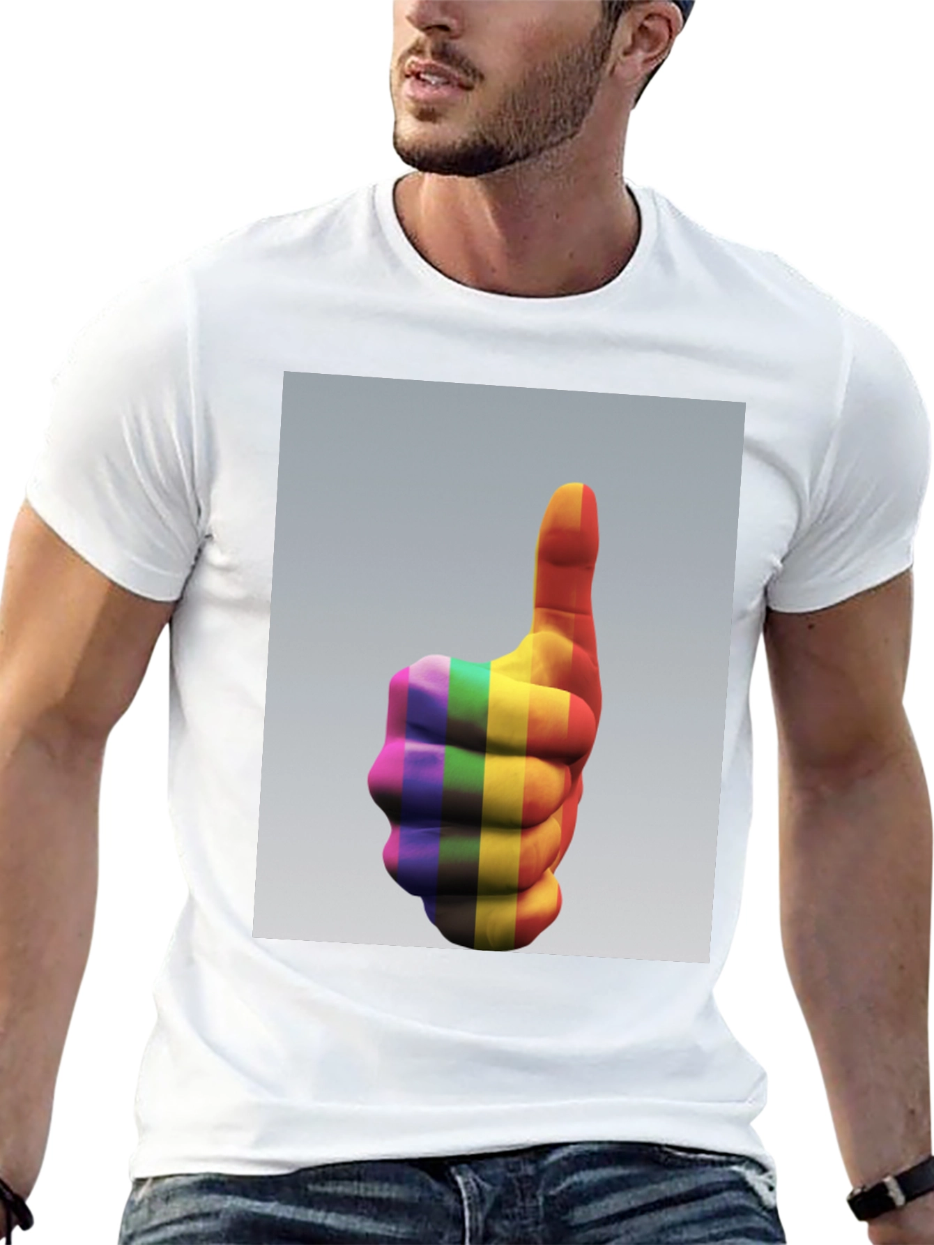 Rainbow Thumbs Up Graphic Tee - Pride & Positivity
