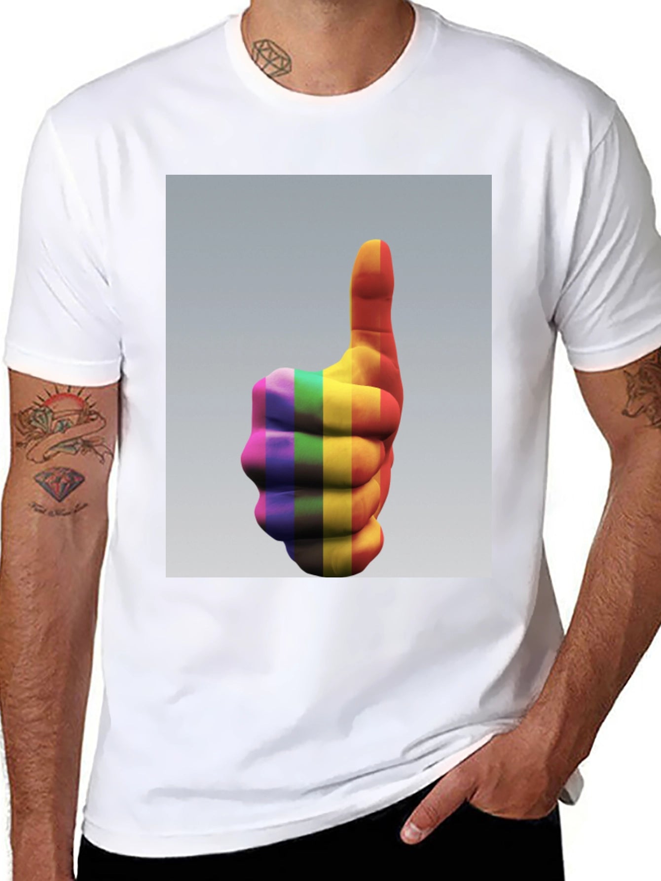 Rainbow Thumbs Up Graphic Tee - Pride & Positivity