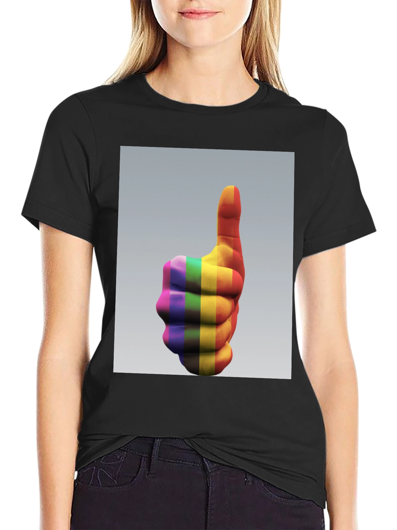 Rainbow Thumbs Up Graphic Tee - Pride & Positivity
