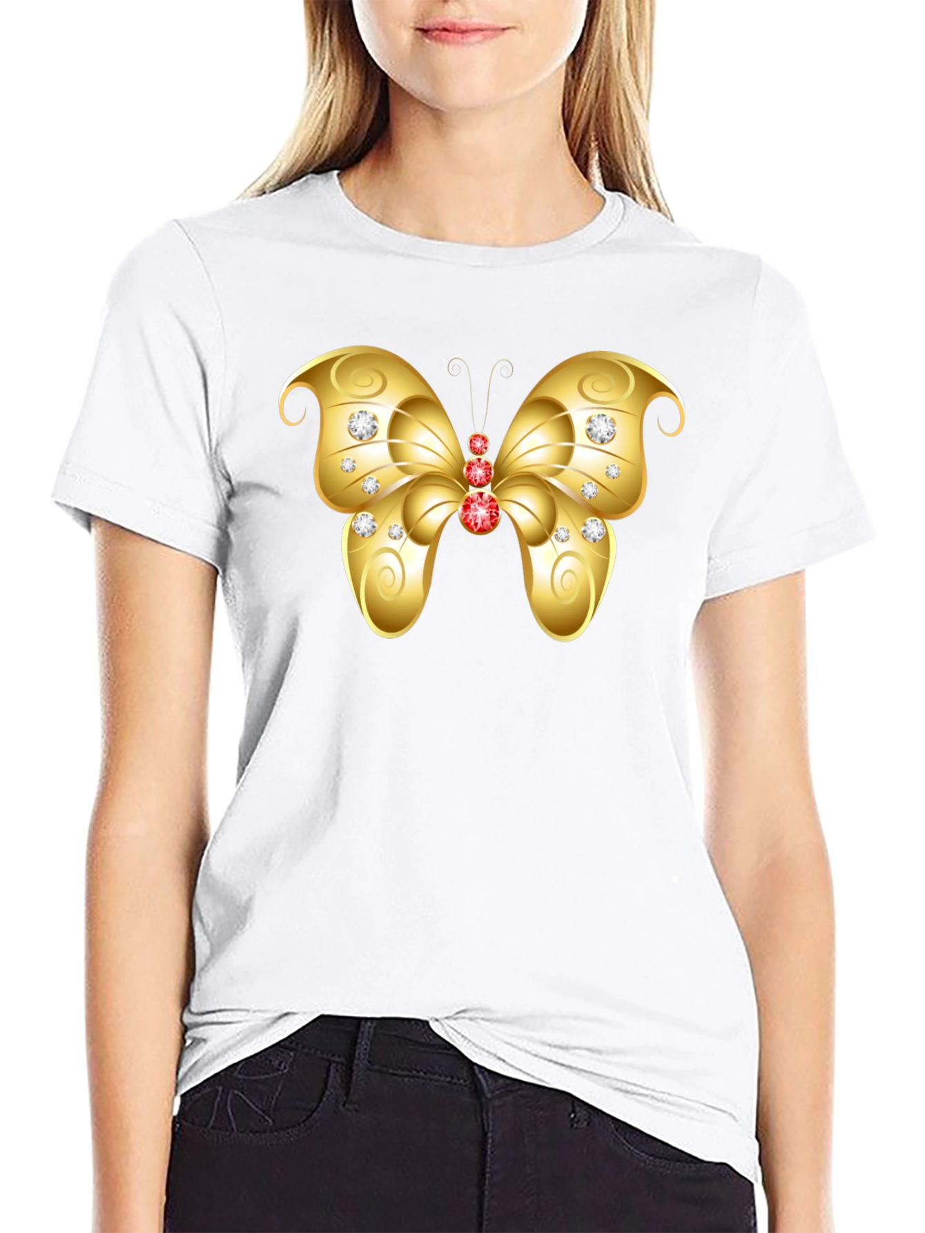 Butterfly Gem Tee - Black Cotton T-Shirt