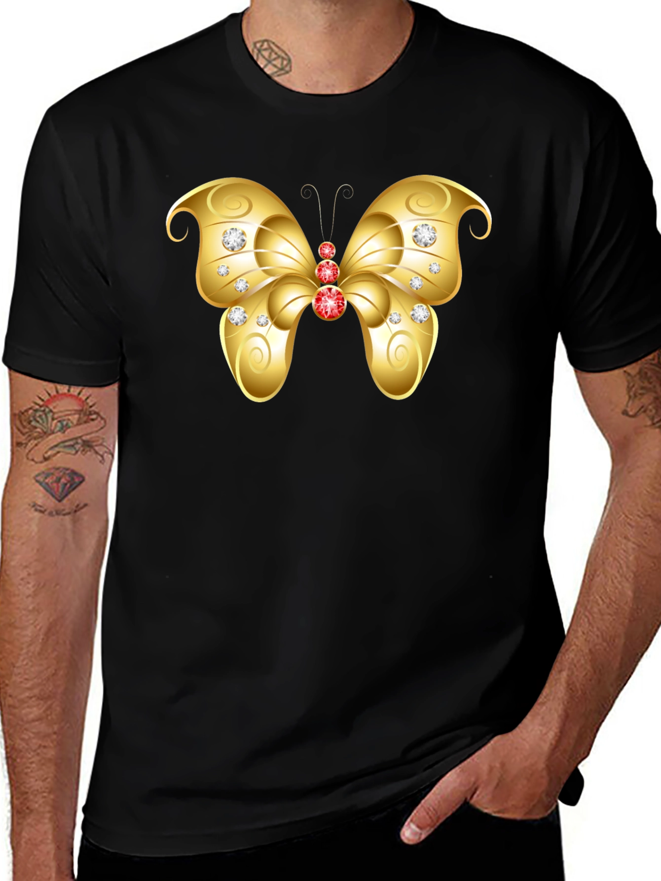 Butterfly Gem Tee - Black Cotton T-Shirt
