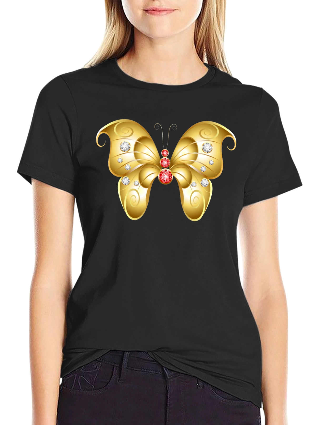 Butterfly Gem Tee - Black Cotton T-Shirt