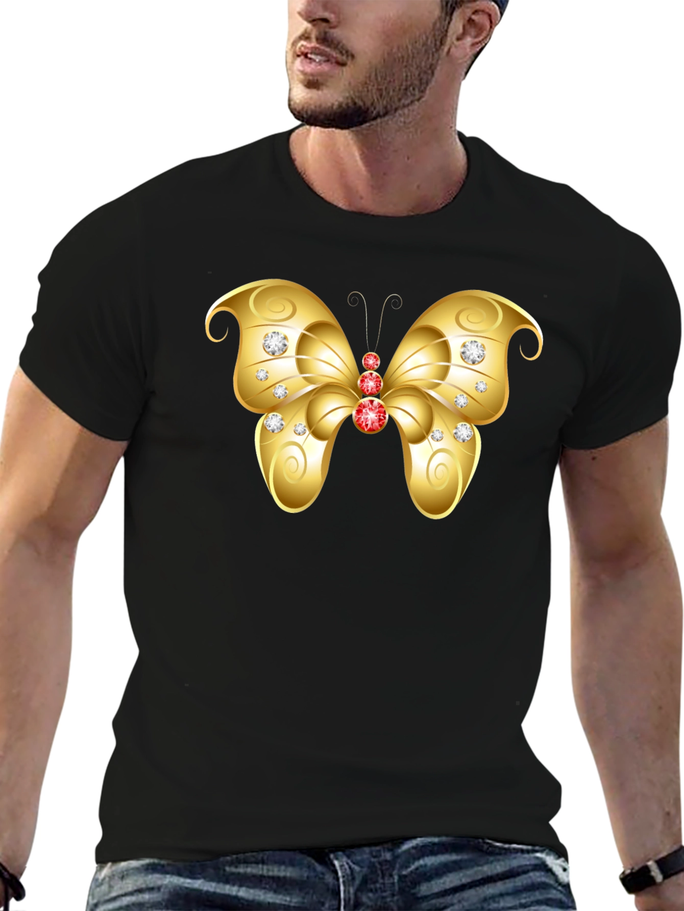 Butterfly Gem Tee - Black Cotton T-Shirt