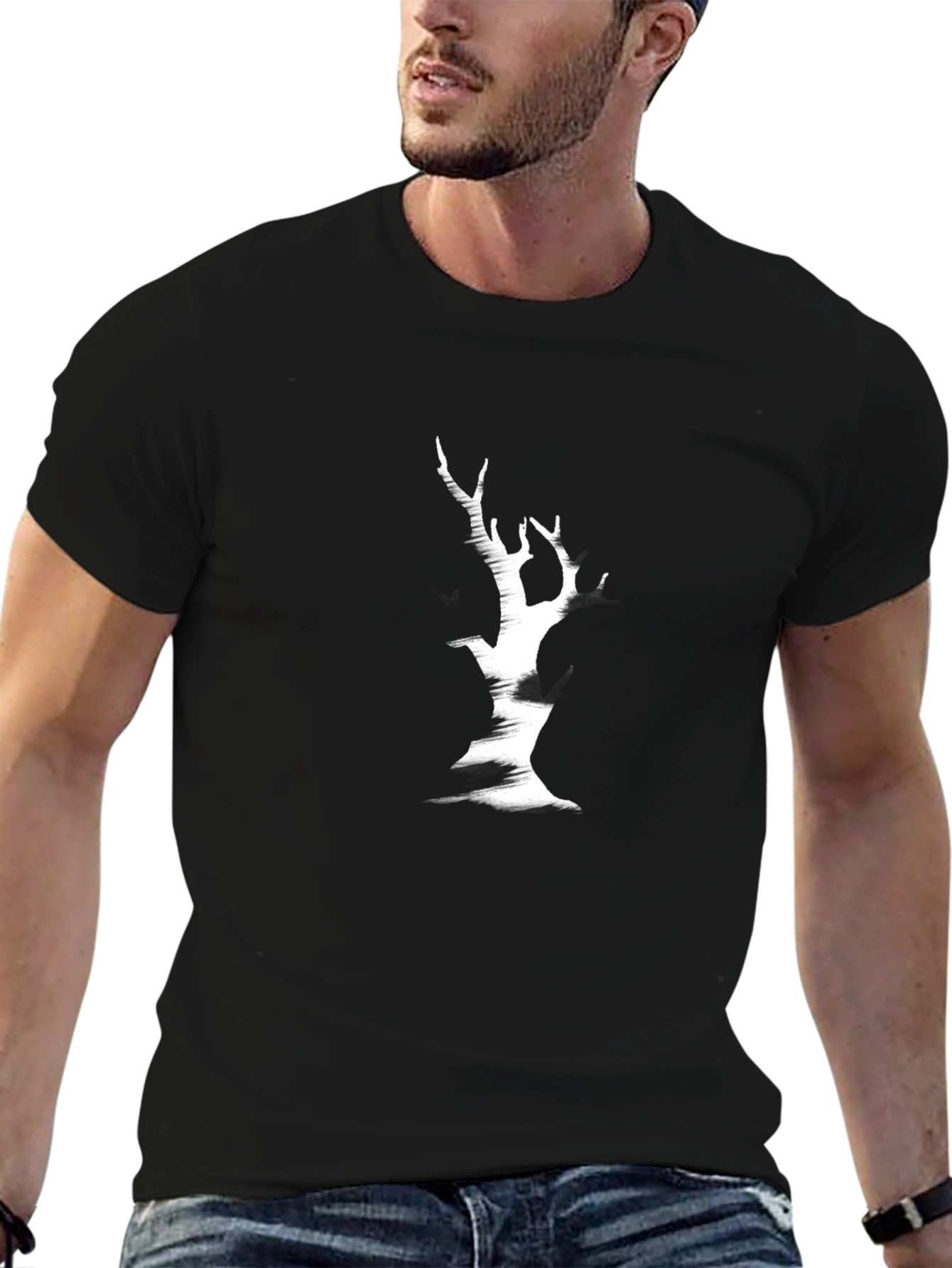 Unique Tree Graphic Black T-Shirt