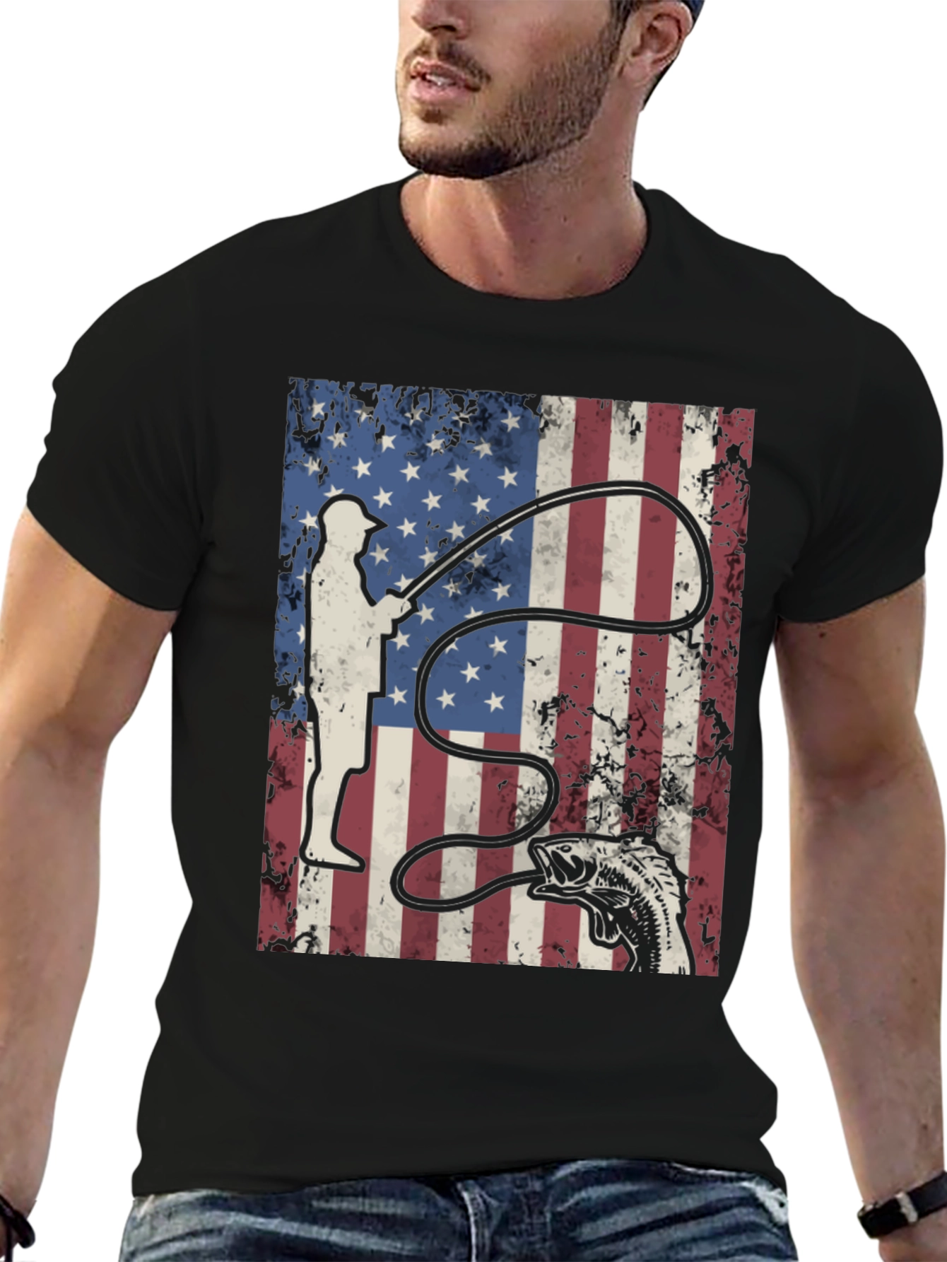 American Flag Fishing Graphic Tee