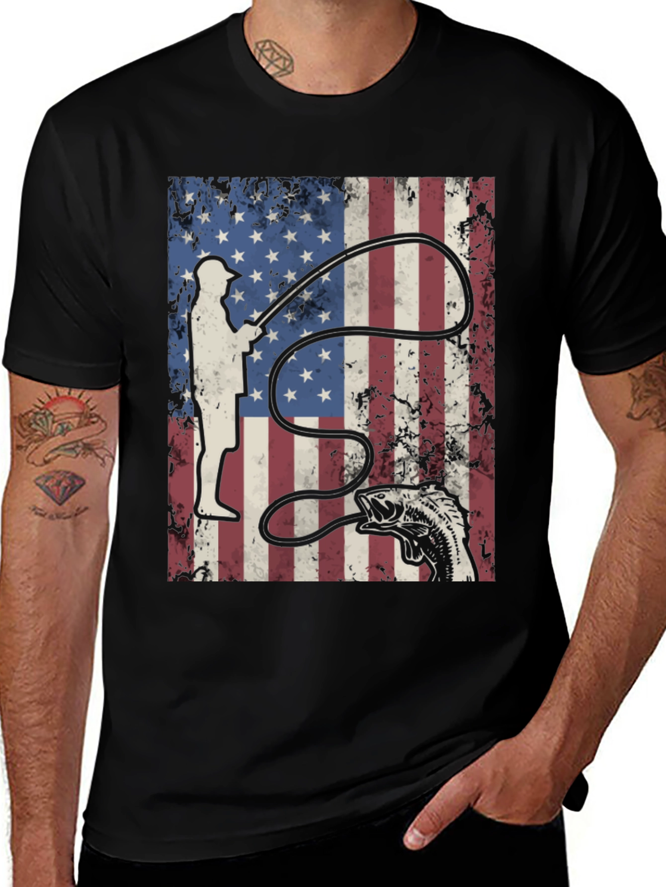 American Flag Fishing Graphic Tee