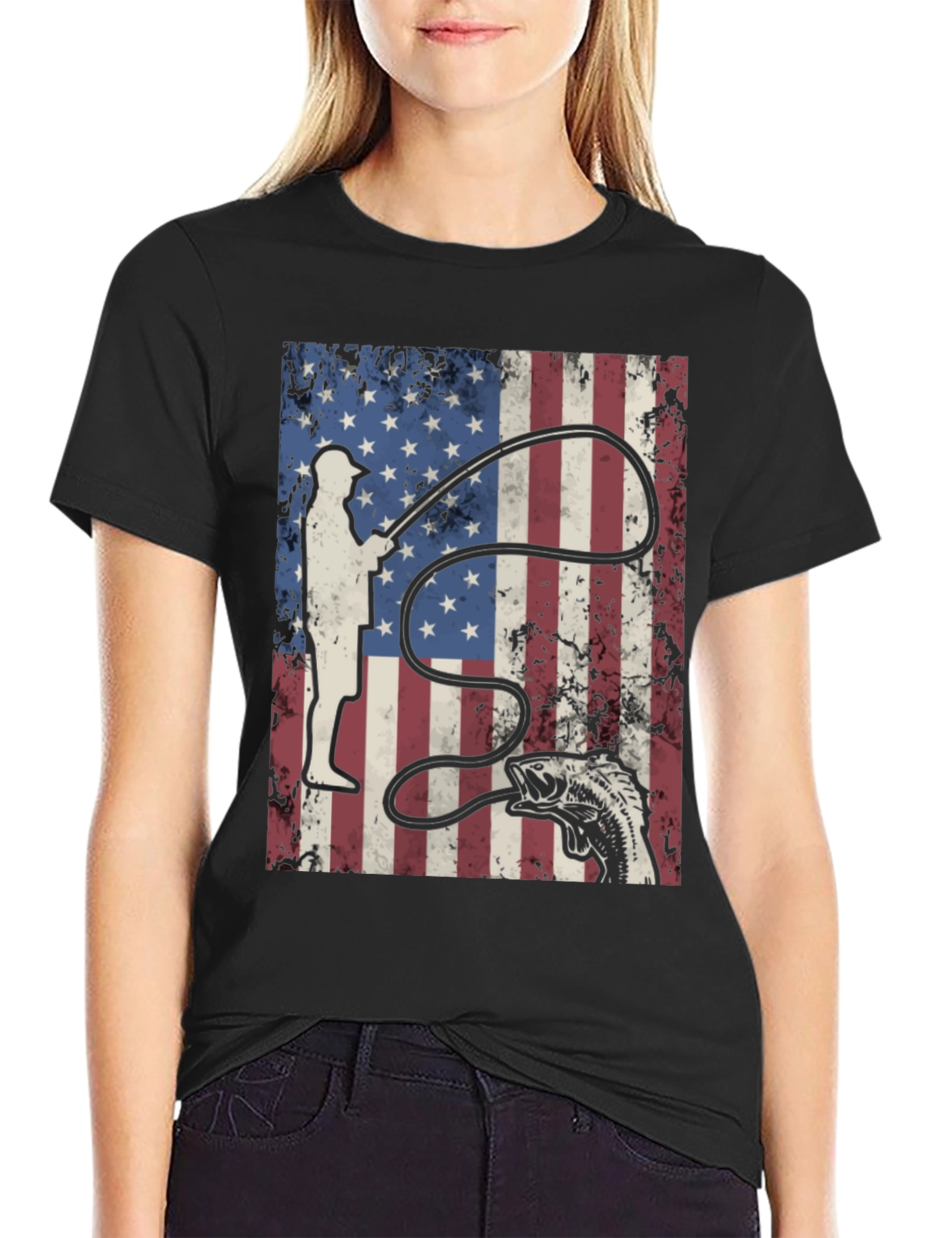 American Flag Fishing Graphic Tee