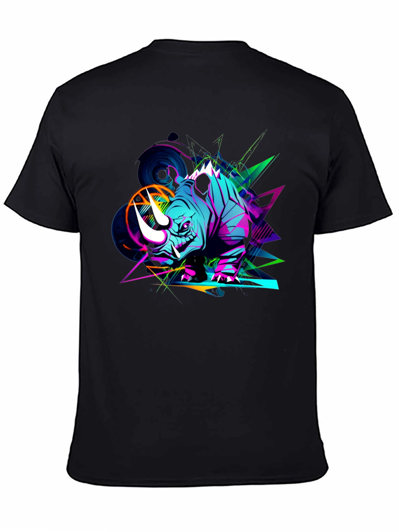 Vibrant Rhino Graphic Tee - Black Cotton T-Shirt