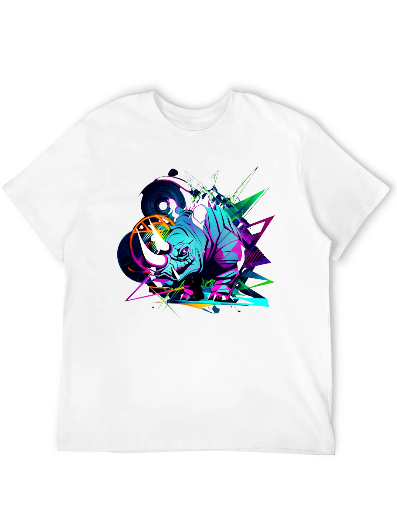 Vibrant Rhino Graphic Tee - Black Cotton T-Shirt