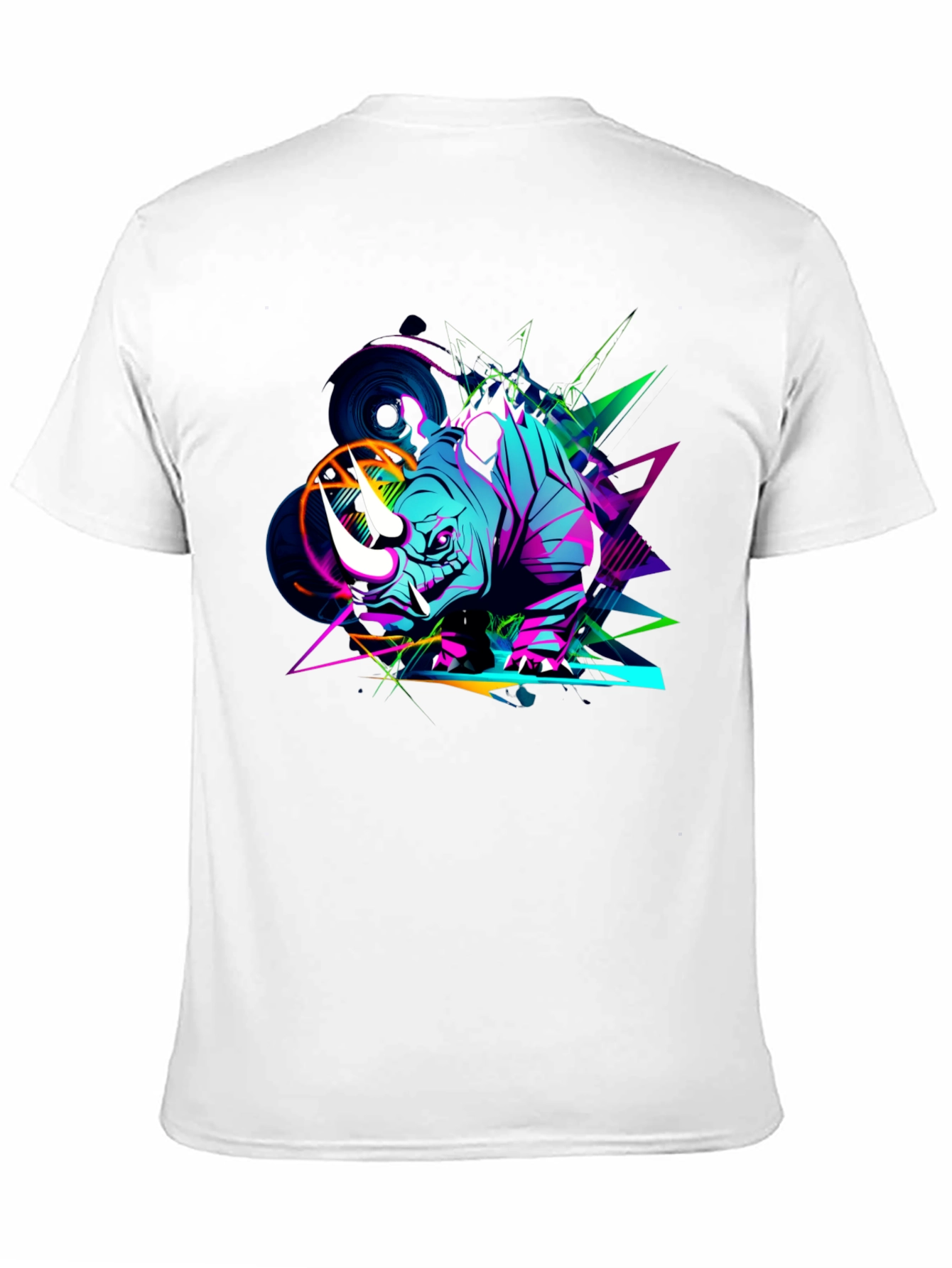 Vibrant Rhino Graphic Tee - Black Cotton T-Shirt