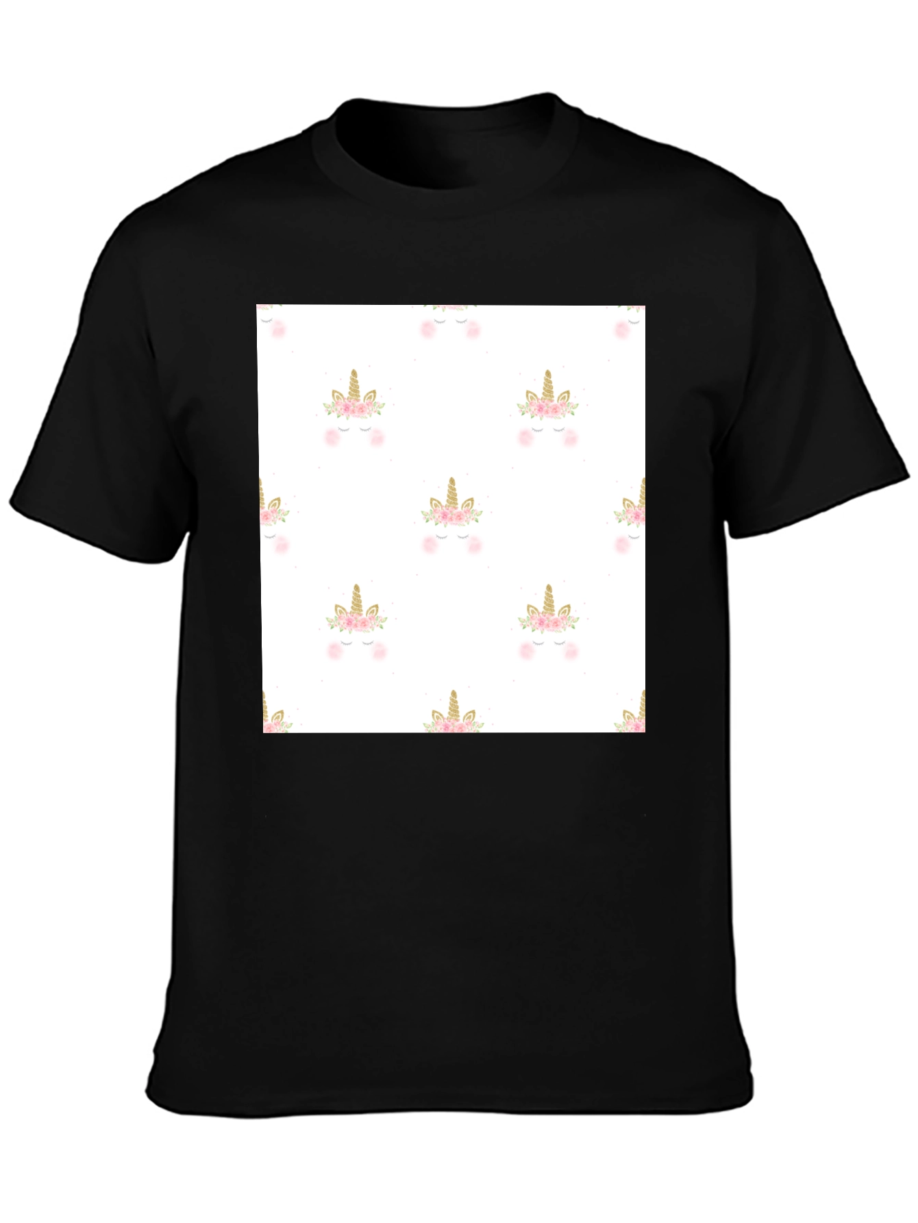 Unicorn Pattern Black T-Shirt