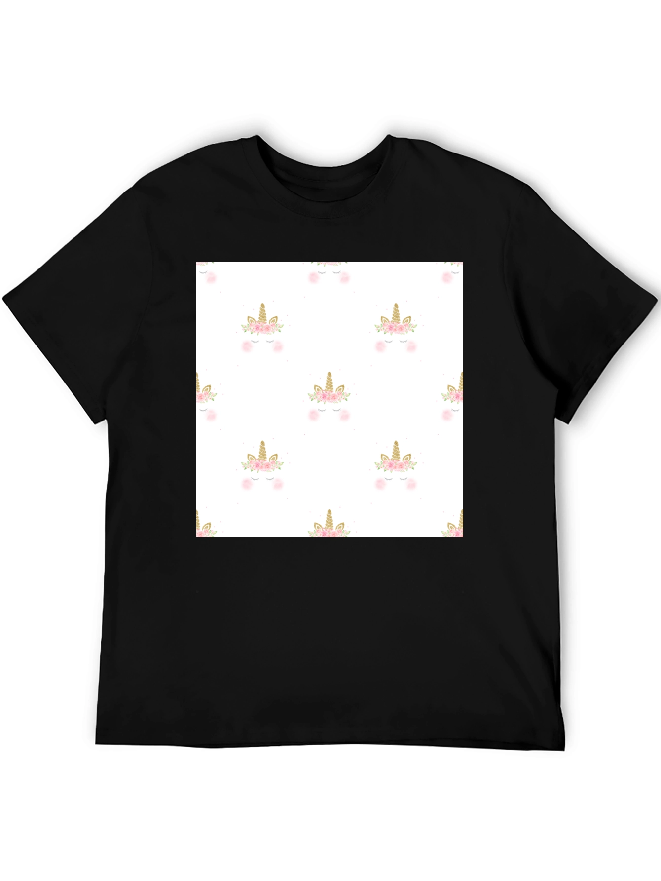 Unicorn Pattern Black T-Shirt