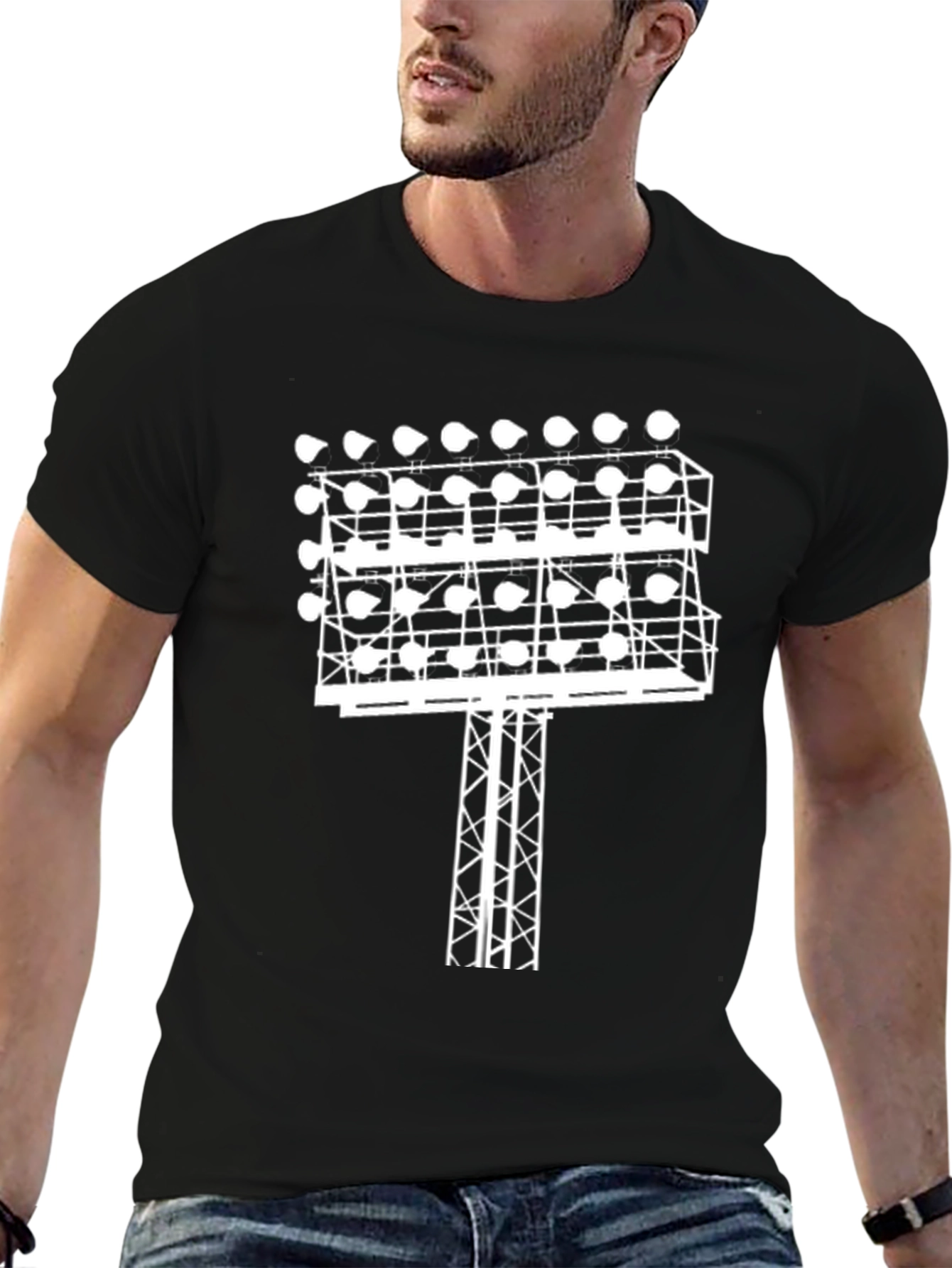 Stadium Light Graphic Tee - Black Cotton T-Shirt