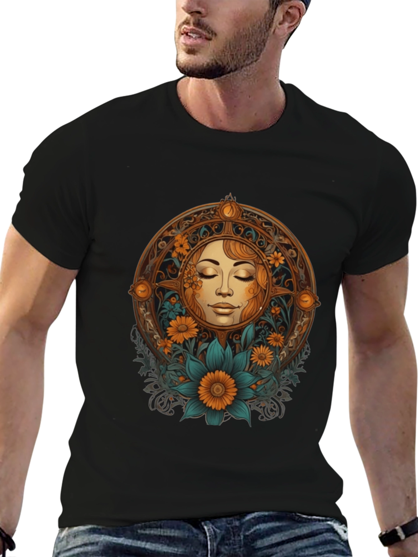 Sun Goddess Graphic Tee - Black Cotton T-Shirt